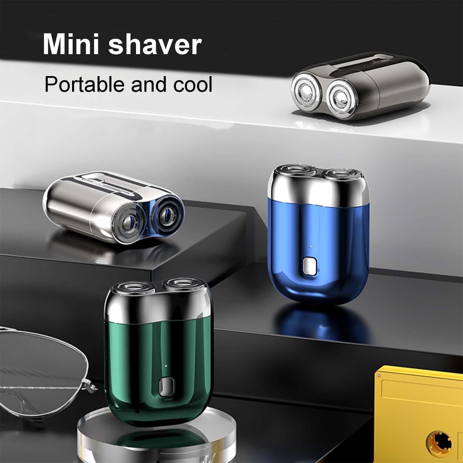 Jacooba Electric Razor for Men - Dual Head USB Rechargeable Waterproof Mini Shaver - Portable Travel & Gym Shaving Kit - Washable Gray Facial Hair Trimmer for Home, Office & On-the-Go Use