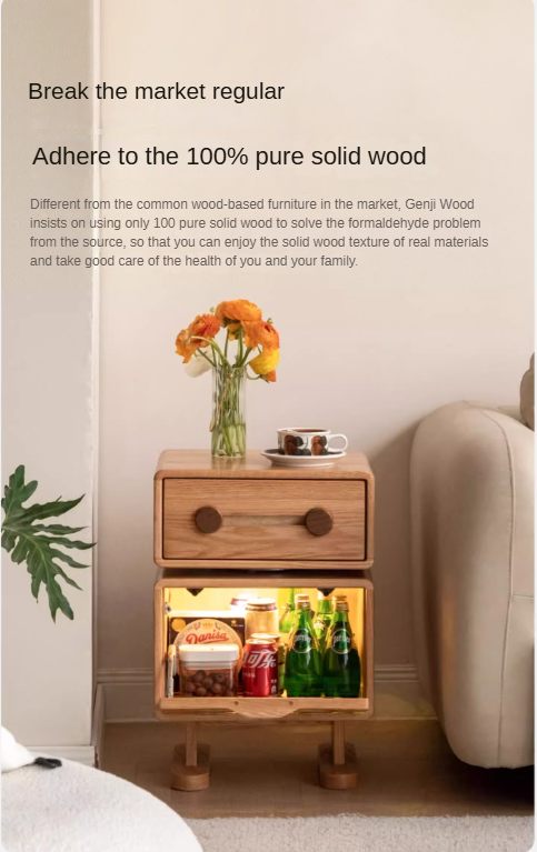360° Rotating Oak Solid Wood Nightstand - Modern Bedside Table for Bedroom, Living Room & Office