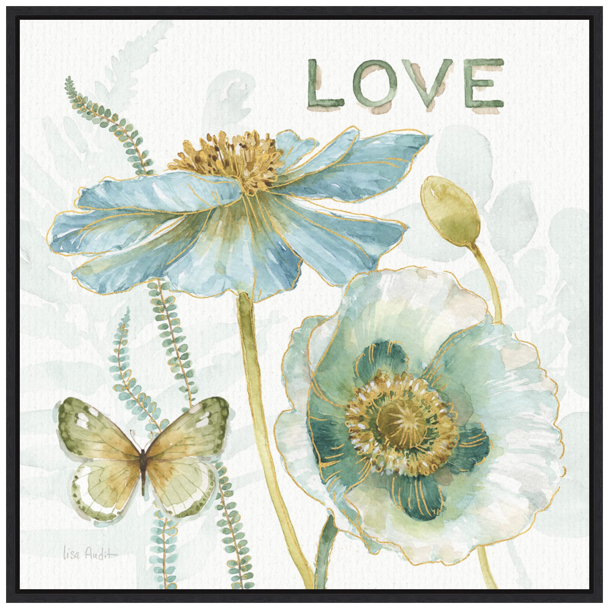 Lisa Audit My Greenhouse Flowers Love Framed Canvas Wall Art Print - 22x22 Inches, Sylvie Black Frame - Floral Home Decor for Living Room, Bedroom & Office