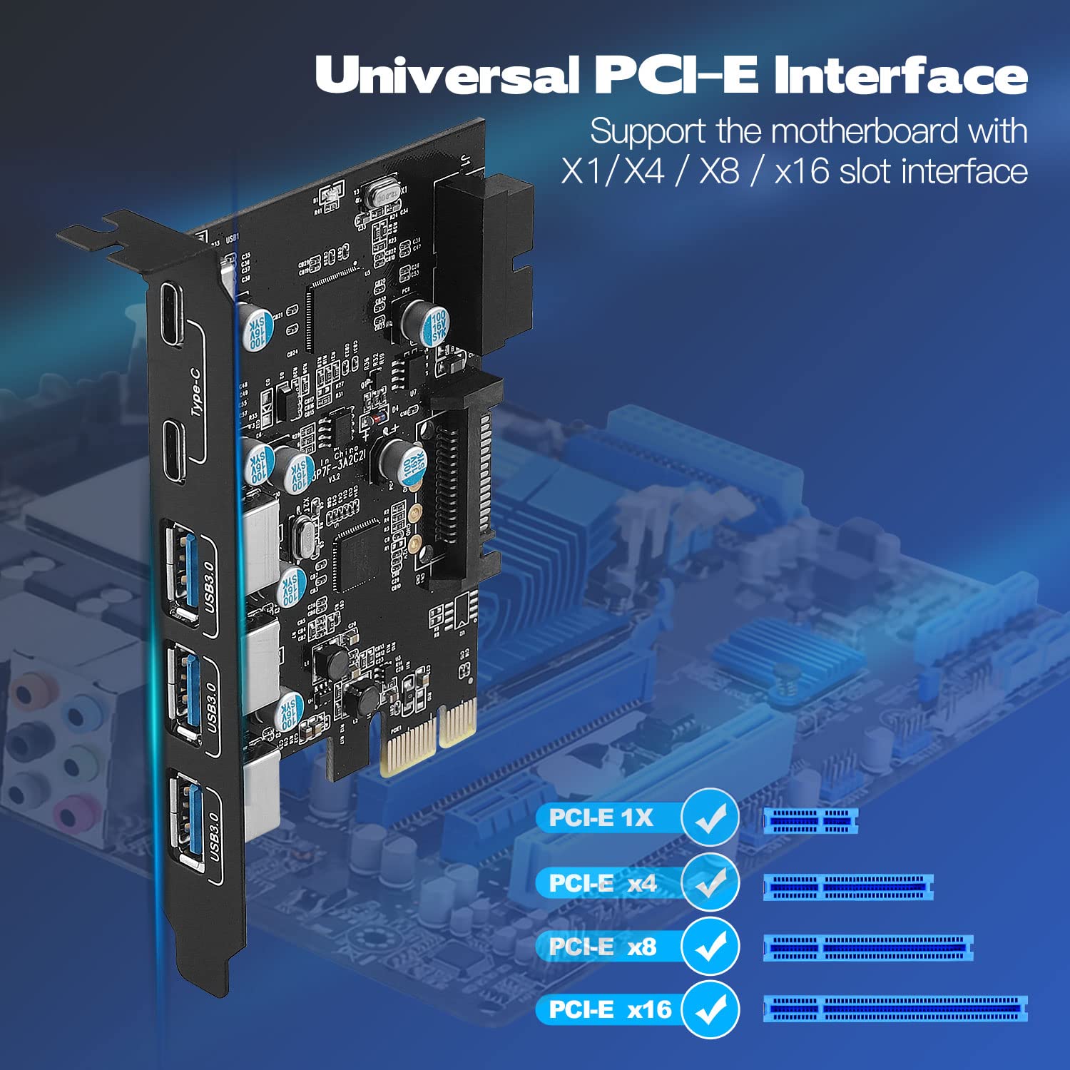 PCI-E to USB 3.0 Expansion Card (5Gbps) with 5 Ports for PC Desktop - Upgrade Your Workstation Connectivity