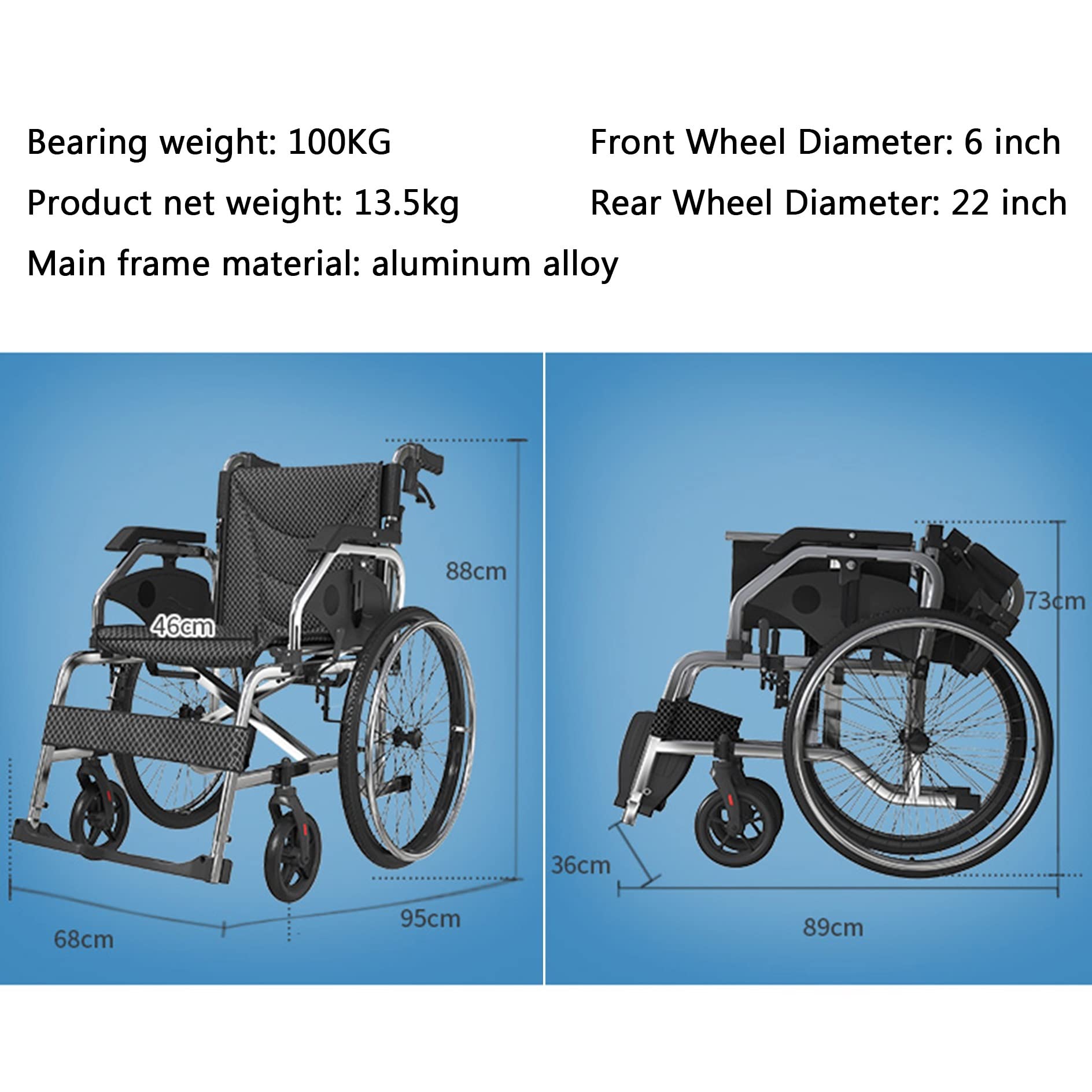 Lightweight Foldable Transport Wheelchair - Aluminum Manual Wheelchair for Adults & Seniors | Portable Mobility Aid with Easy Storage | Ideal for Travel, Doctor Visits & Home Use