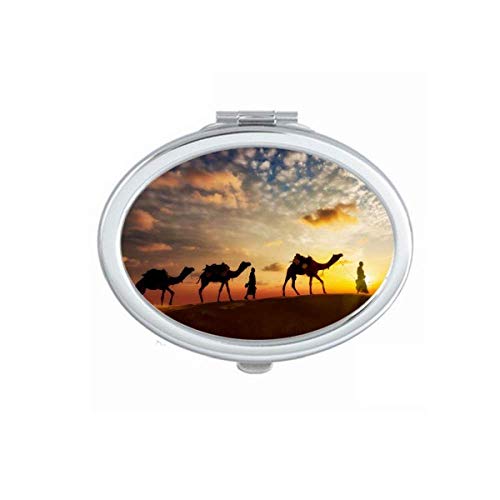 DIYthinker Portable Foldable Double-Sided Makeup Mirror - Silk Road Camel Desert Design for Travel, Home Vanity & Handbag (Handheld Compact Mirror)