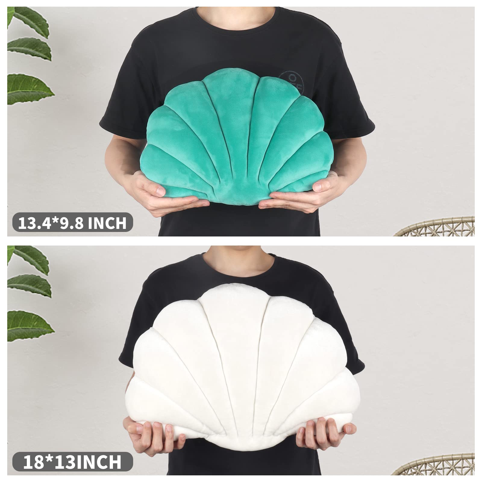 3D Velvet Seashell Pillow - Soft Ocean-Themed Decorative Throw Pillow for Bed, Couch, Sofa & Chair (18x13 Inches) - Perfect for Coastal Decor, Beach House & Nursery Room Accents