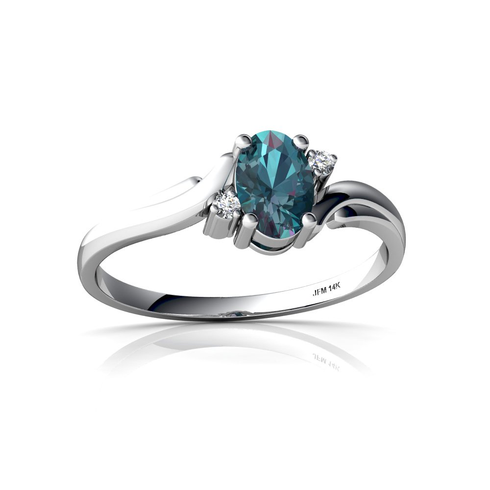 14Kt Gold Lab-Created Alexandrite and Diamond 6x4mm Oval Swirl Ring for Women | Elegant Engagement, Wedding, Anniversary Gift | Perfect for Evening Events & Special Occasions