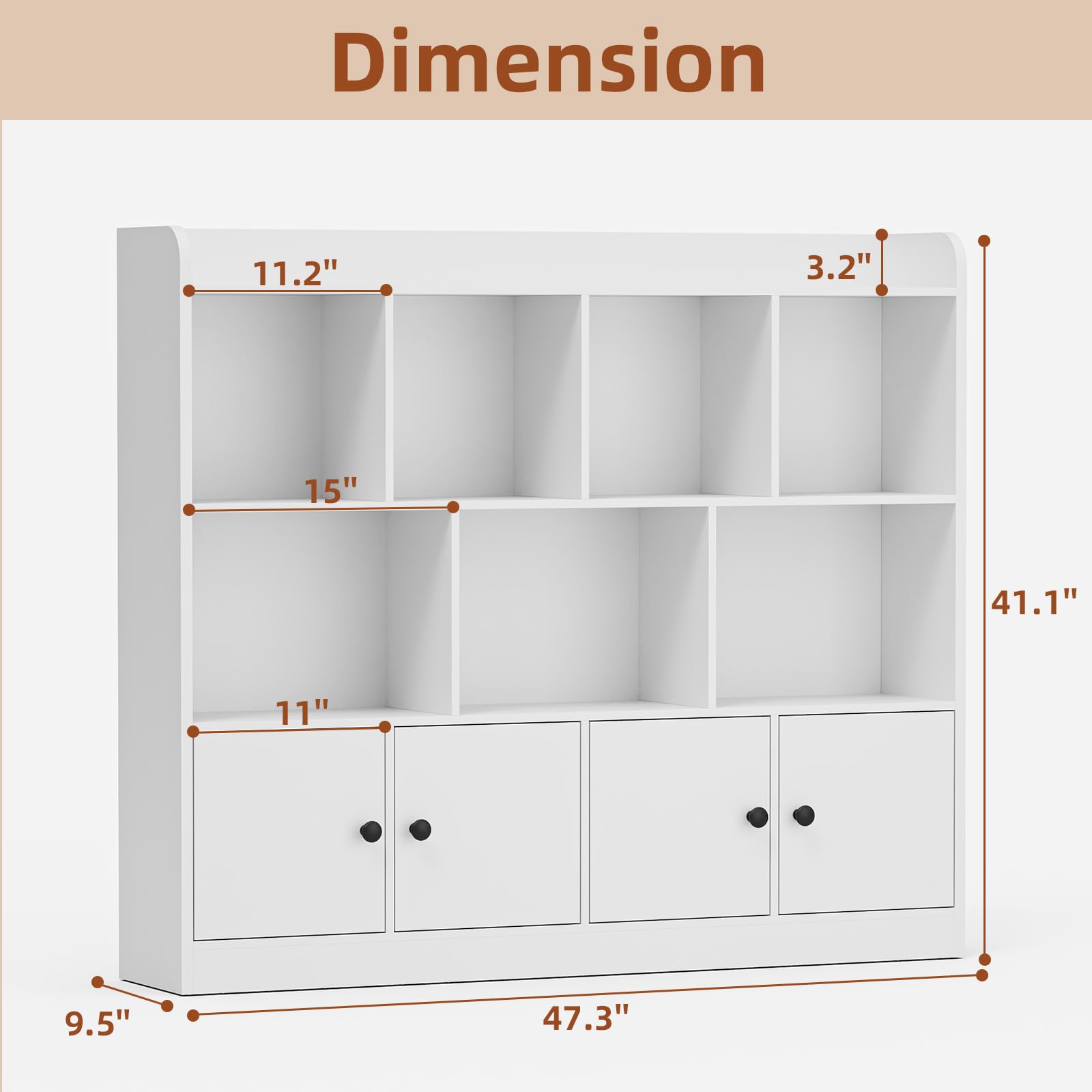 2 in 1 Large Toy Organizer and Storage Shelf - 4 Tier Kids Bookshelf with 11 Storage Cubbies - White Wooden Storage Cabinet for Daycare, School, Classroom, Playroom, Nursery & Kindergarten - Perfect for Organizing Toys, Books & Learning Supplies