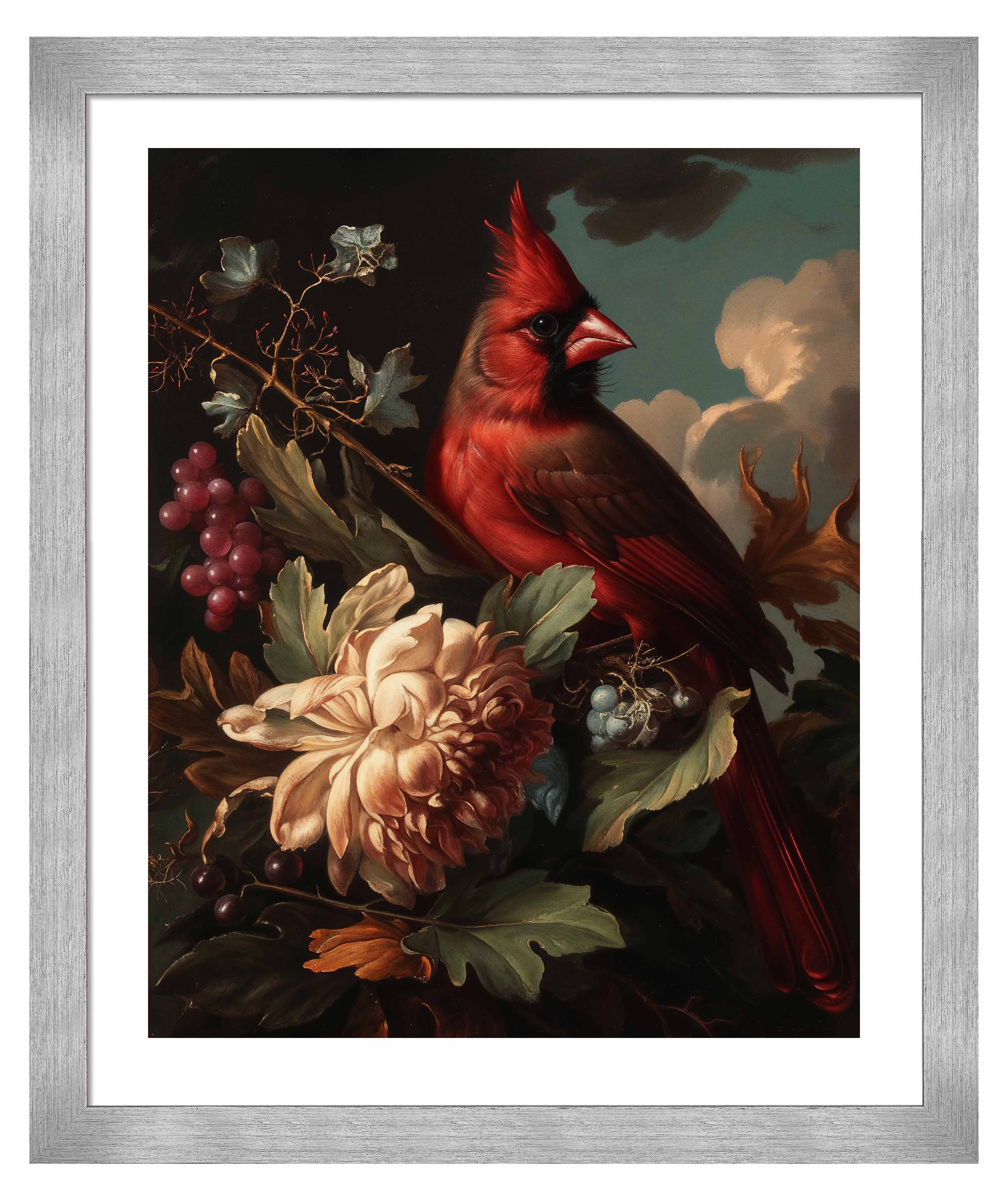 Cardinal Amongst Blooms Art Print - Vibrant Red Bird Wall Decor for Home, Office & Gifts | Nature-Inspired Painting for Living Room, Bedroom & Study