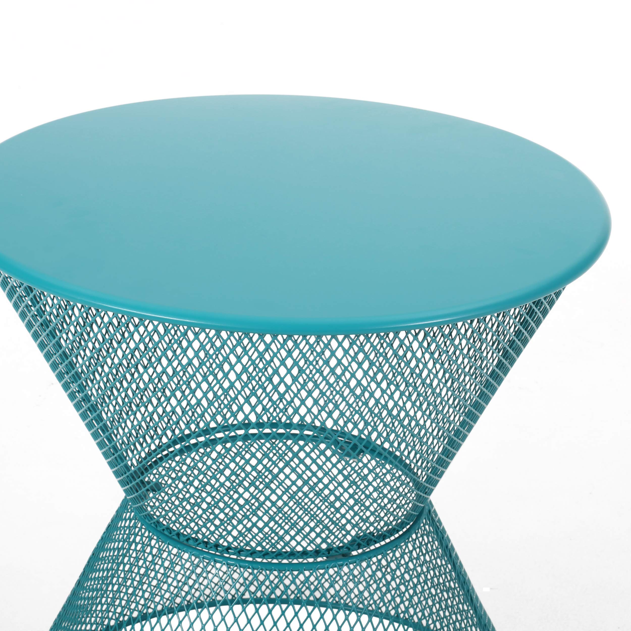 GDFStudio Modern Outdoor 2-Seater Iron Bistro Set with Side Table in Matte Teal - Patio Garden Conversation Set for Small Spaces, Balcony or Porch
