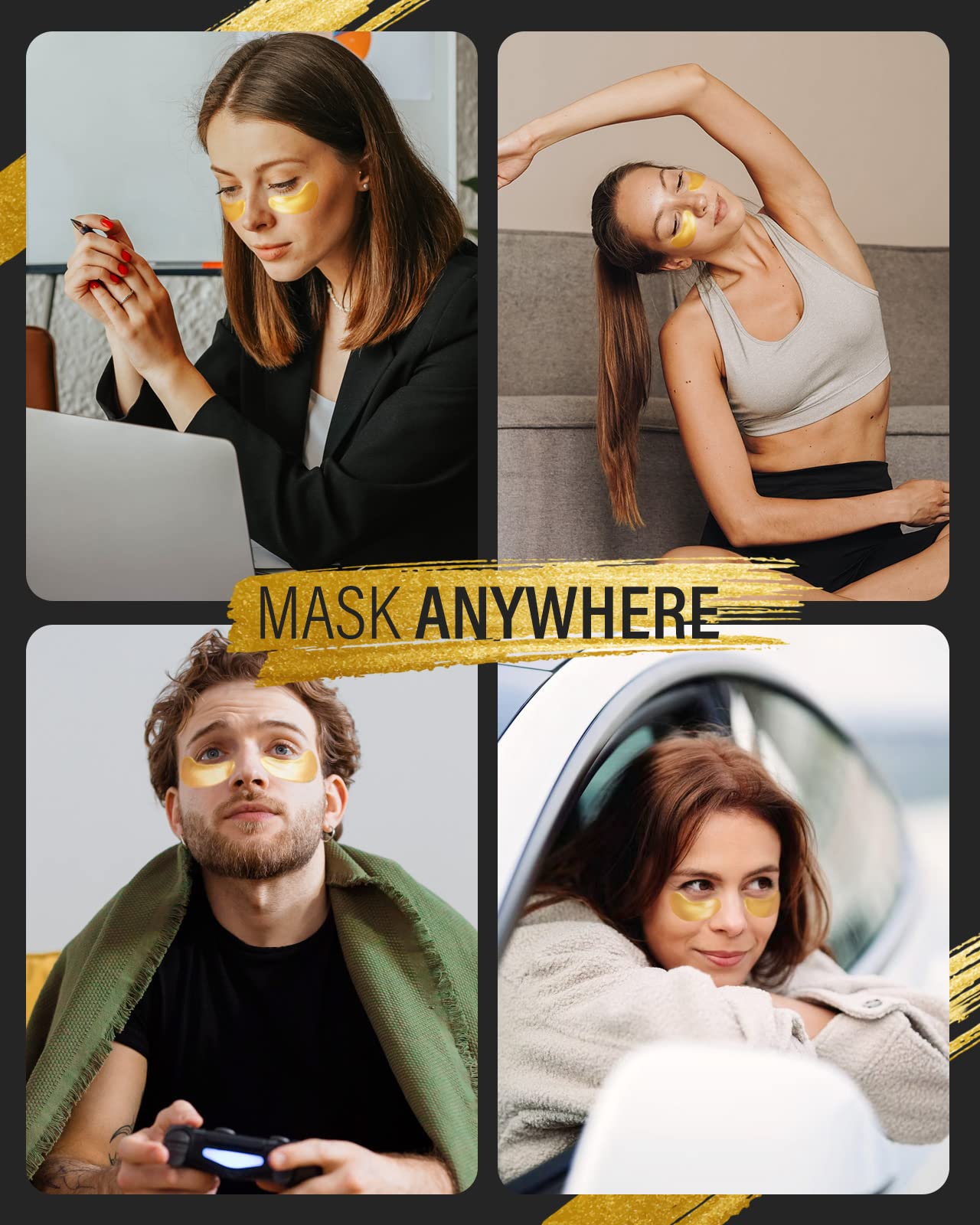 24K Gold Under Eye Patches (25 Pairs) - Anti-Puffiness & Dark Circle Treatment with Collagen - Hydrating Eye Masks for Skin Care - Perfect for Morning Routine & Travel Skincare