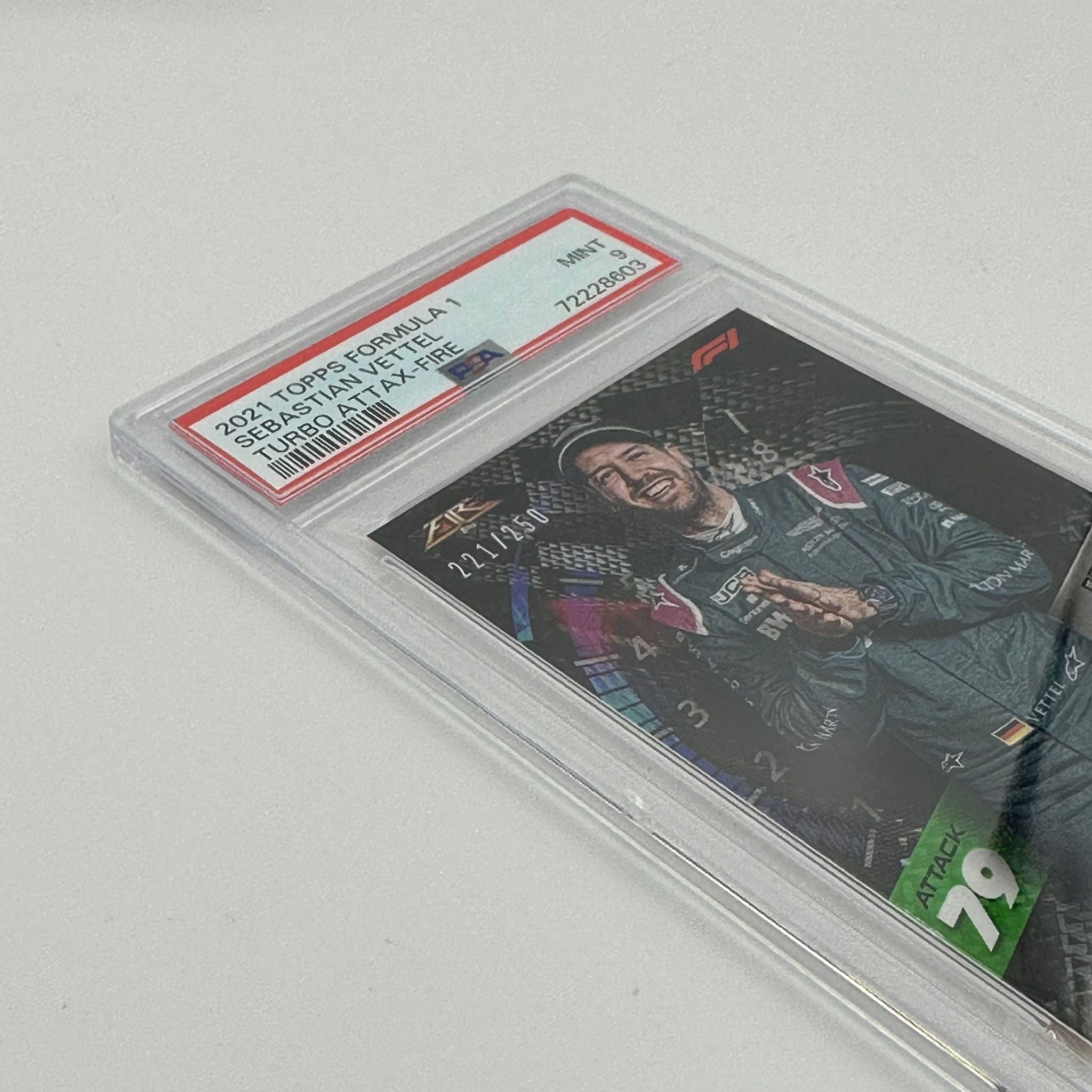 PSA 9 Graded Sebastian Vettel /250 Fire Card - Rare Collectible for F1 Fans & Sports Memorabilia Enthusiasts