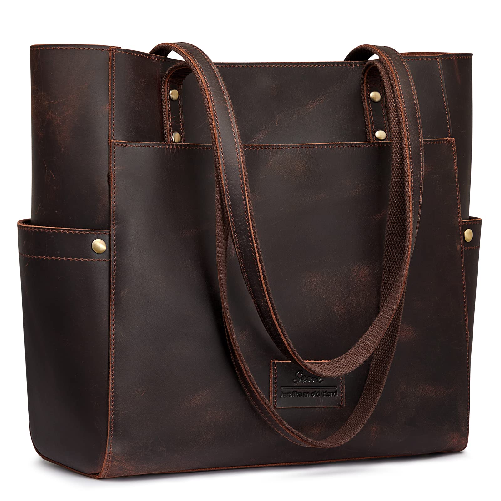 Genuine Leather Tote Bag for Women - Large Vintage Shoulder Purse - Work Bag, Office, Travel & Everyday Use