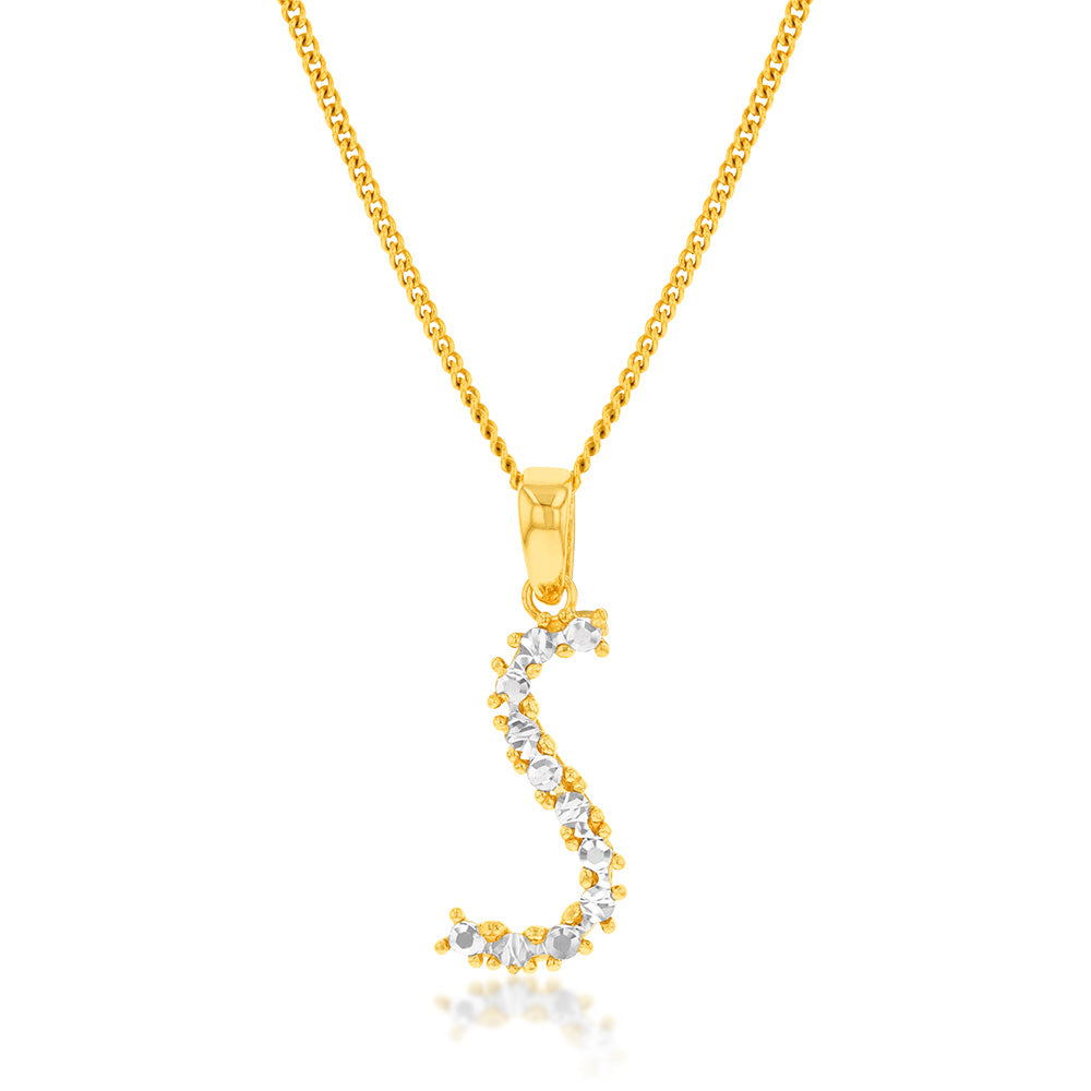 9ct Yellow and White Gold Two-Tone Diamond-Cut Initial 