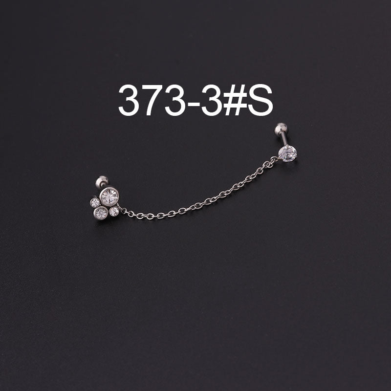 16G Bezel Set Cartilage Chain Earring - HSPJ373 | Dainty Gold Hoop Earrings for Helix, Tragus & Conch Piercings | Perfect for Everyday Wear & Special Occasions