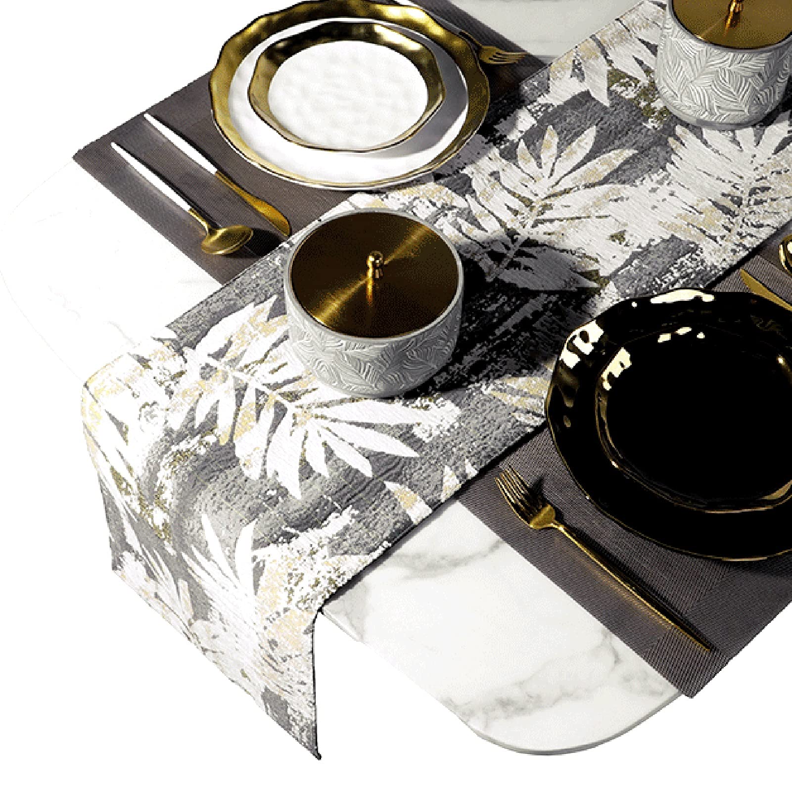Luxury Black & Gray Gold Plush Floral Embroidery Table Runner - 30x220cm Wedding & Party Decor, Home Dining Table Centerpiece, Holiday Celebration Decoration