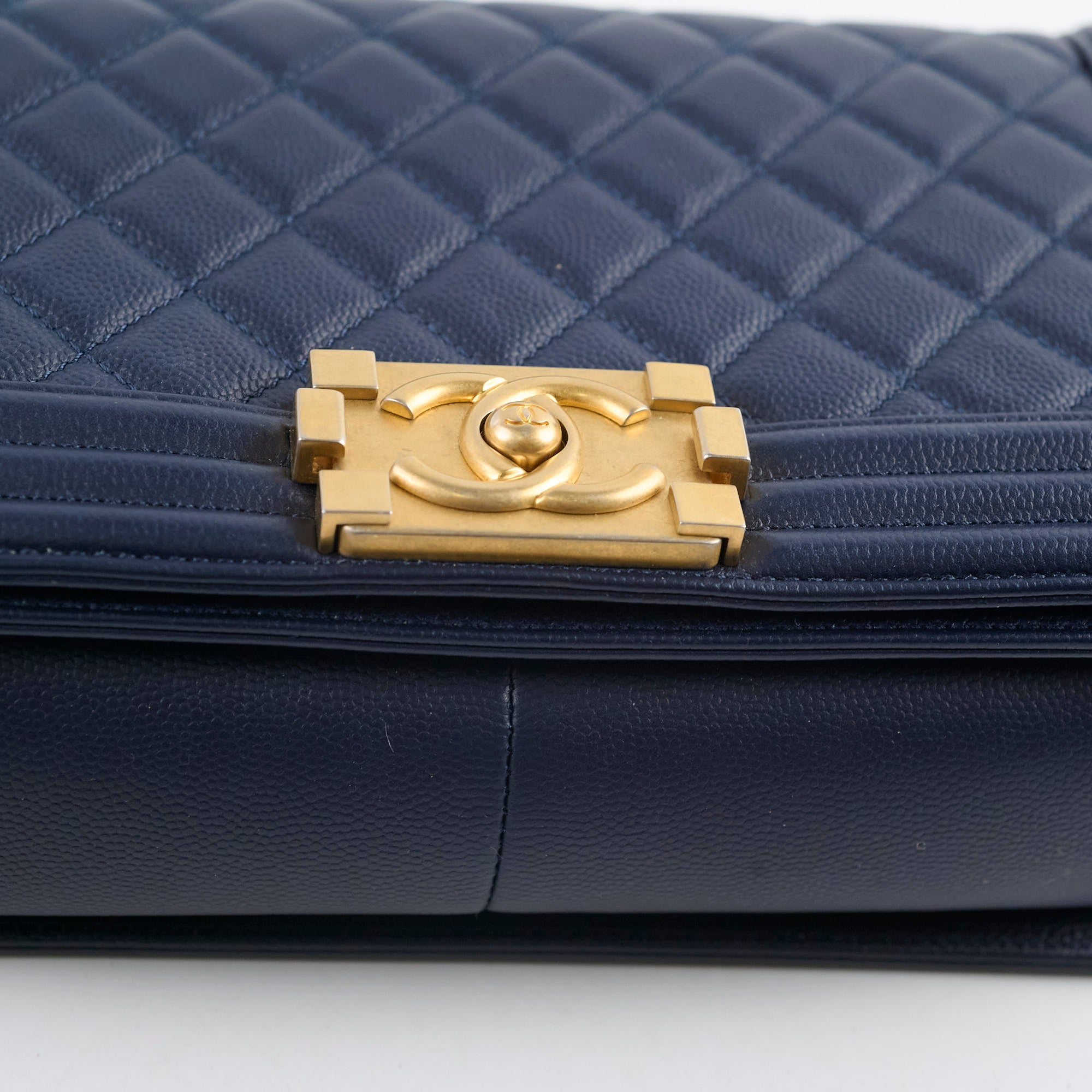 Chanel Boy Old Medium Flap Bag in Navy Caviar Leather - Perfect for Evening Events & Luxury Fashion Accessories