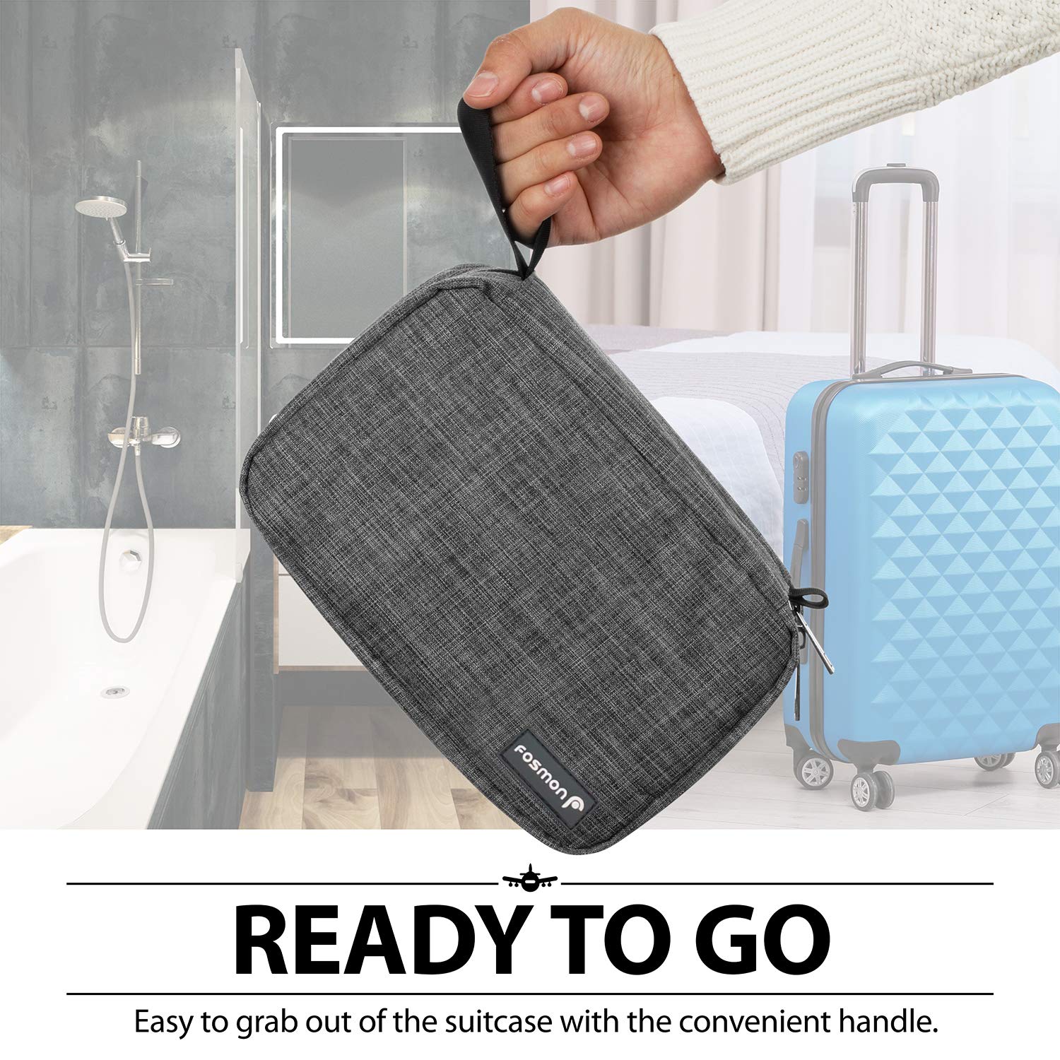Fosmon Hanging Travel Toiletry Bag - Water-Resistant Cosmetic Organizer for Men & Women | Portable Shower, Bathroom & Shaving Kit | Perfect for Camping, Gym & Business Trips