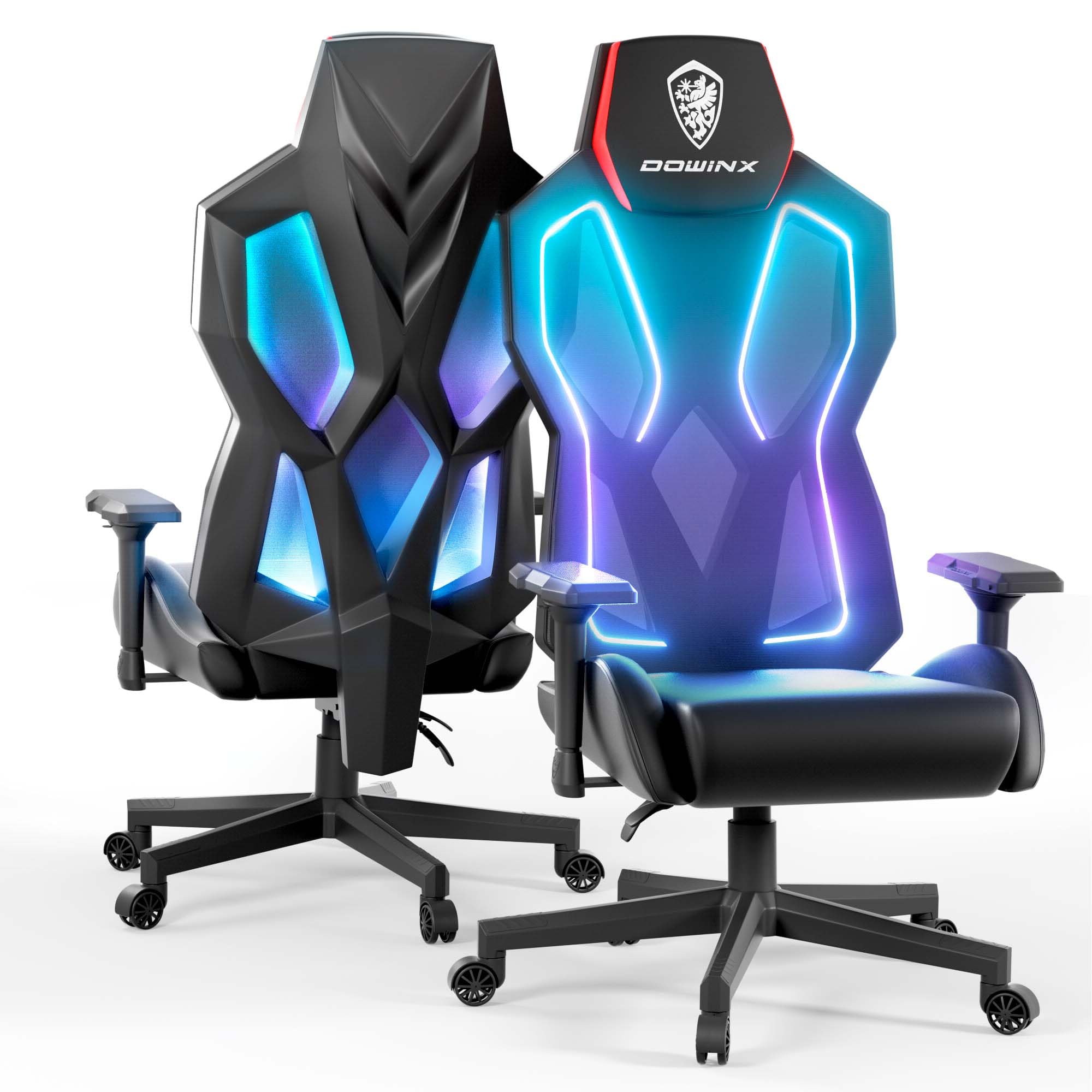 Dowinx RGB Gaming Chair with LED Lights - Ergonomic Computer Chair for Adults, Reclining Video Game Chair with Adjustable Lumbar Support & Headrest - Perfect for Gaming Setup, Office Work & Streaming (Black Red)