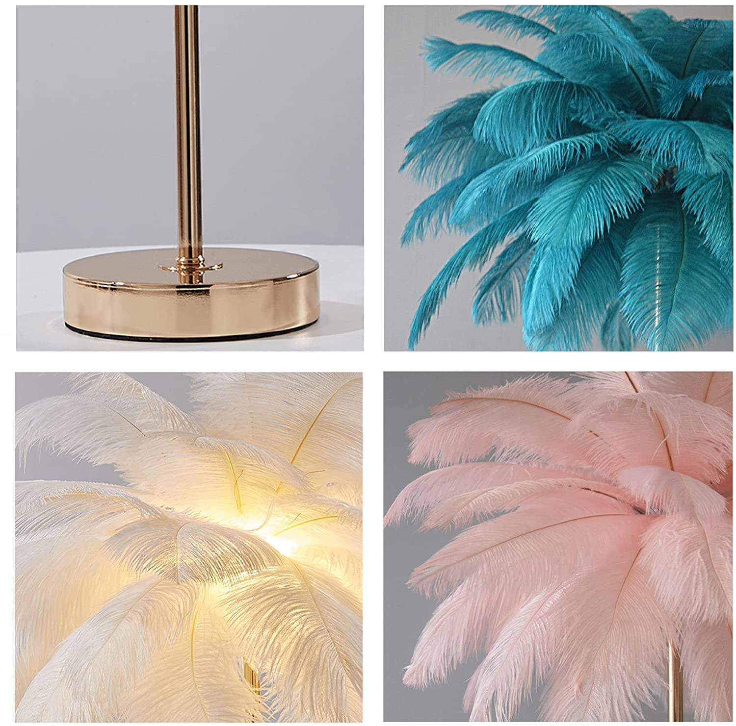 Natural White Ostrich Feather Floor Lamp - Modern Standing Light for Living Room & Bedroom Decor - Elegant Pink Girl's Room Lighting - Perfect for Cozy Reading Nook or Boho Chic Home Decor