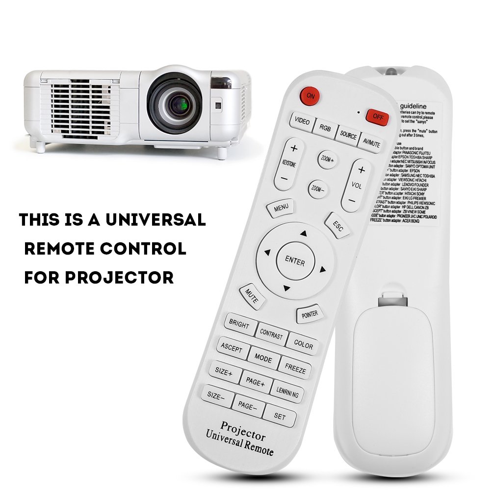 Universal Projector Remote Control - Replacement Remote Controller Adapter for Most Projectors (White) - Perfect for Home Theater, Classroom Presentations & Office Meetings