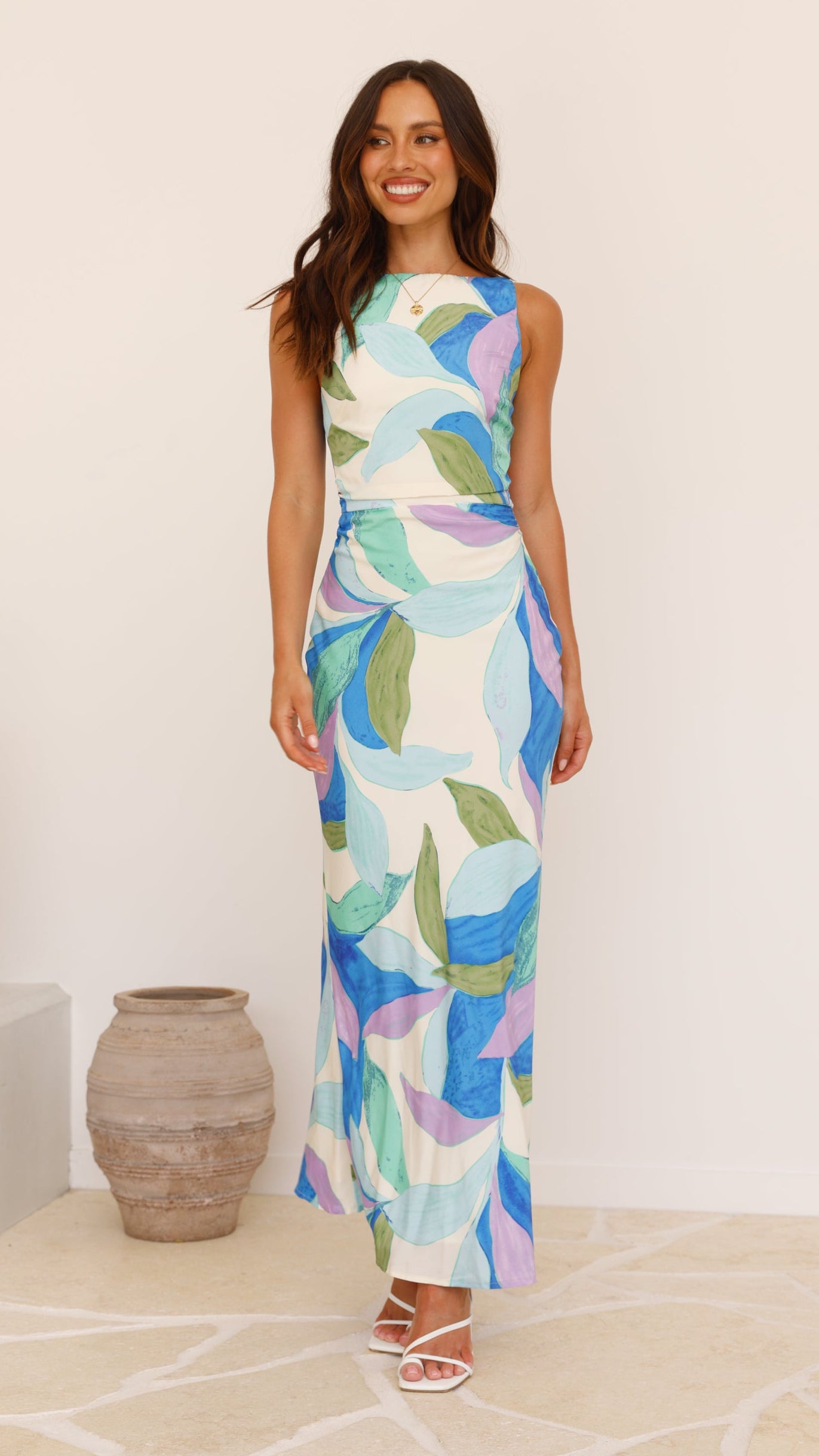 Helenie Maxi Dress for Women - Flowy Blue & Green Floral Summer Dress - Perfect for Beach Vacations, Parties & Casual Outings