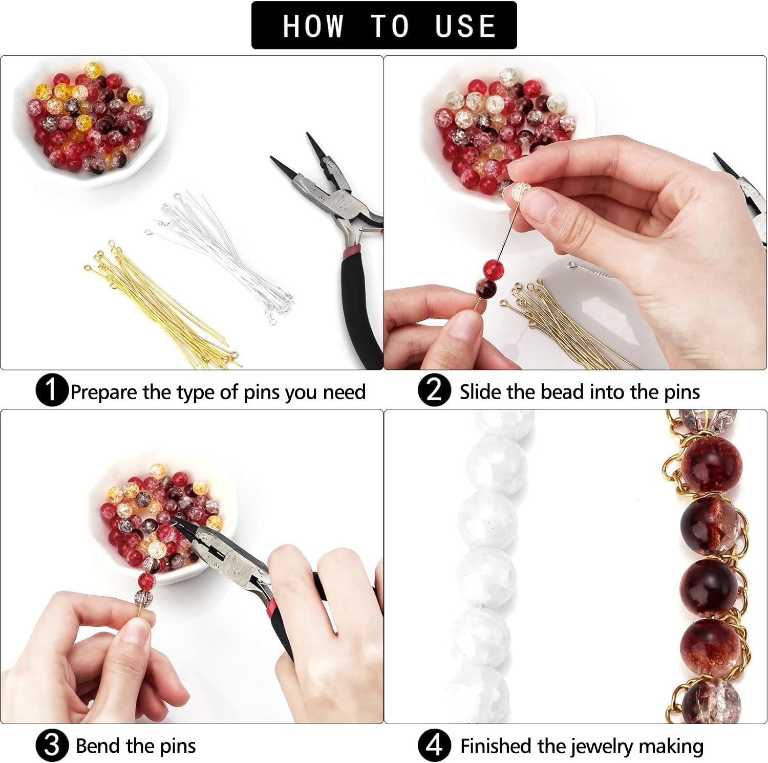 50mm Jewelry Eye Pins 200pcs - Platinum Ball Head Pins for Earrings, Bracelets & Necklace Making