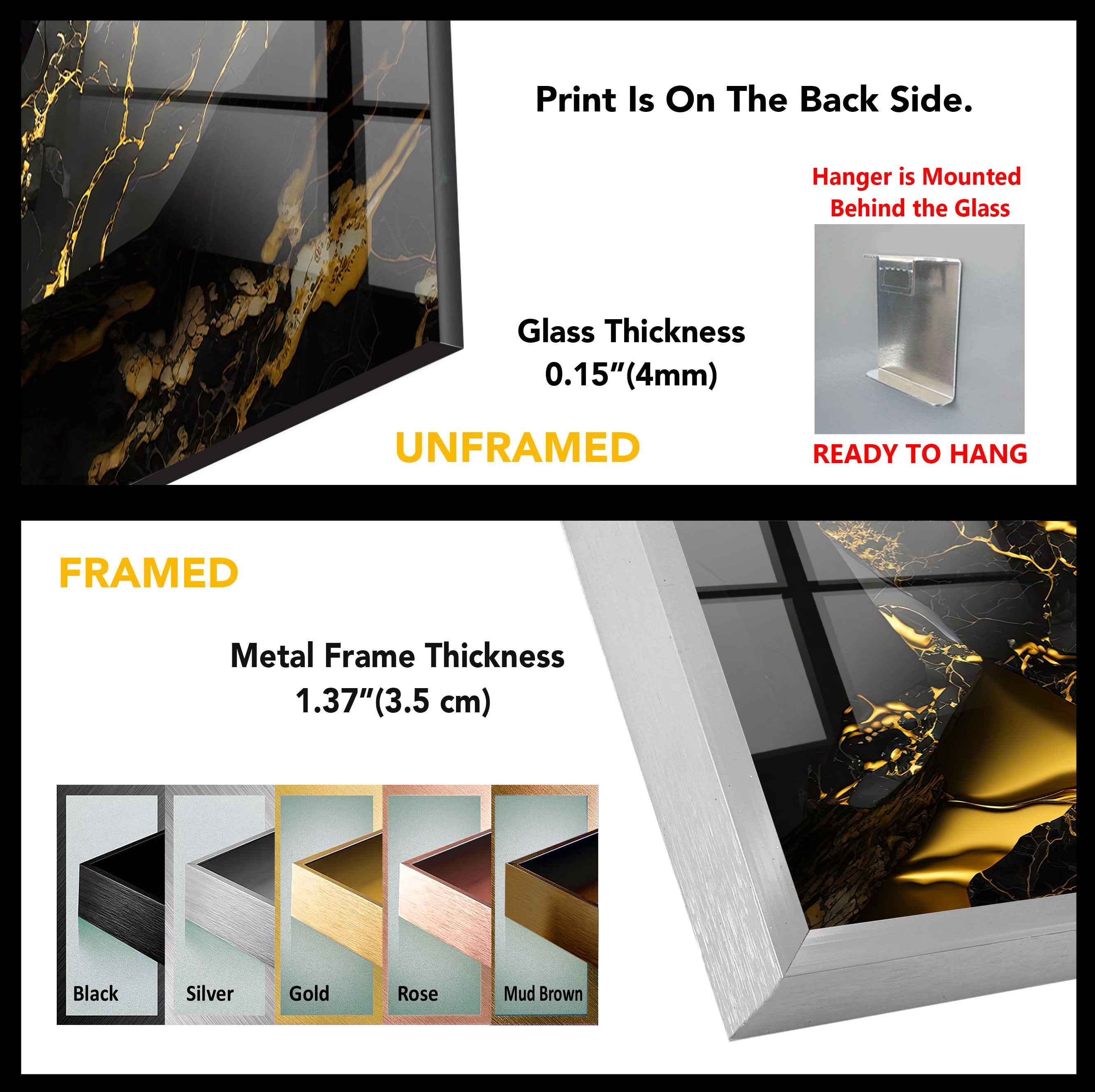Black and Gold Abstract Wall Art - Modern Glass Print with Luxury Shine for Living Room, Bedroom & Office Decor | Elegant Home Wall Decorations