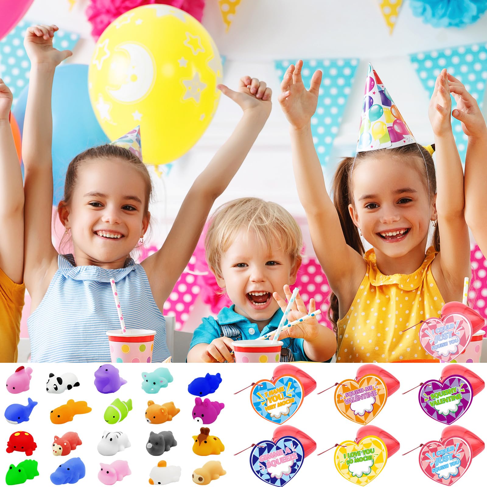 28 Pack Valentine Mochi Squishy Toys - Heart-Shaped Kawaii Animal Squishies with Valentine Cards for Kids, Classroom Prizes, Party Favors | Valentine's Day Gifts for Boys & Girls, School Exchange, Party Supplies | Perfect for Valentine's Day Celebrations, Classroom Rewards, Birthday Party Favors & Kids' Gift Exchange