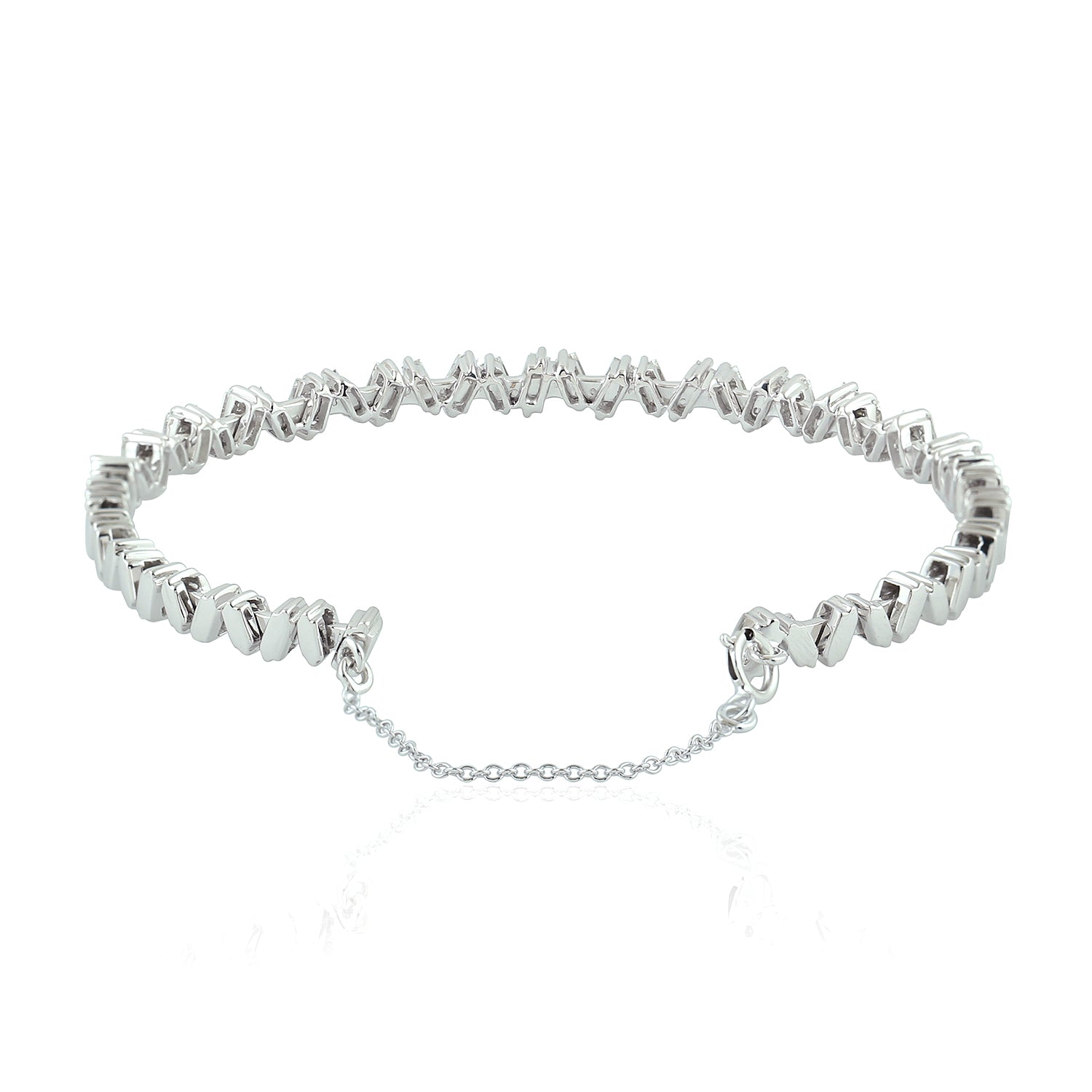 Exquisite 18K White Gold Baguette Cut Diamond Handmade Open Cuff Bracelet | Elegant Jewelry for Weddings, Anniversaries & Special Occasions