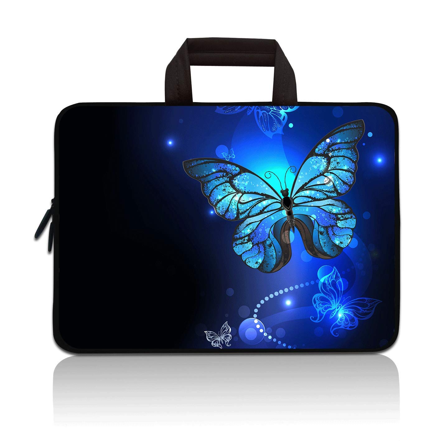 14-15.6 Inch Laptop Sleeve Case - Neoprene Protective Cover with Handle for Dell, Lenovo, HP, ASUS, Acer, Toshiba & Chromebook - Lightweight Travel Bag for Business, School & Commuting (Blue Butterfly Design)