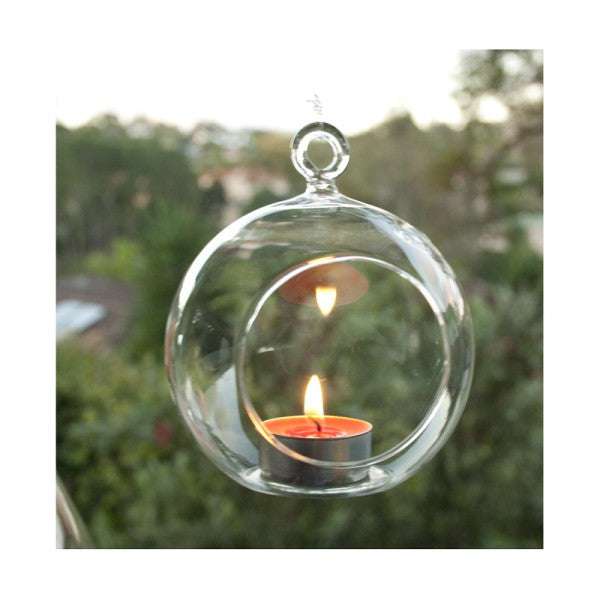 10 Pack Clear Glass Hanging Tealight Candle Holders - 8cm Diameter Wedding Decor, Terrarium, Succulent Plant Display, Mini Garden Craft Gift for Home, Party & Outdoor Decorations