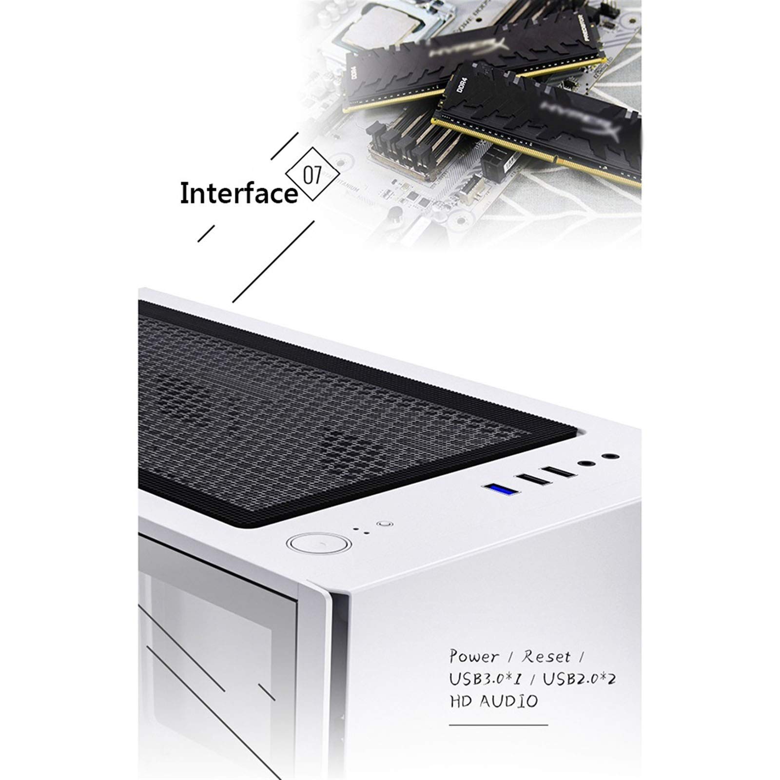 Mid-Tower ATX Computer Case with Tempered Glass Panel, USB 3.0 Ports & 6 Fan Positions - Supports Water Cooling (Black) - Perfect for Gaming PC Builds & Custom Desktop Setups
