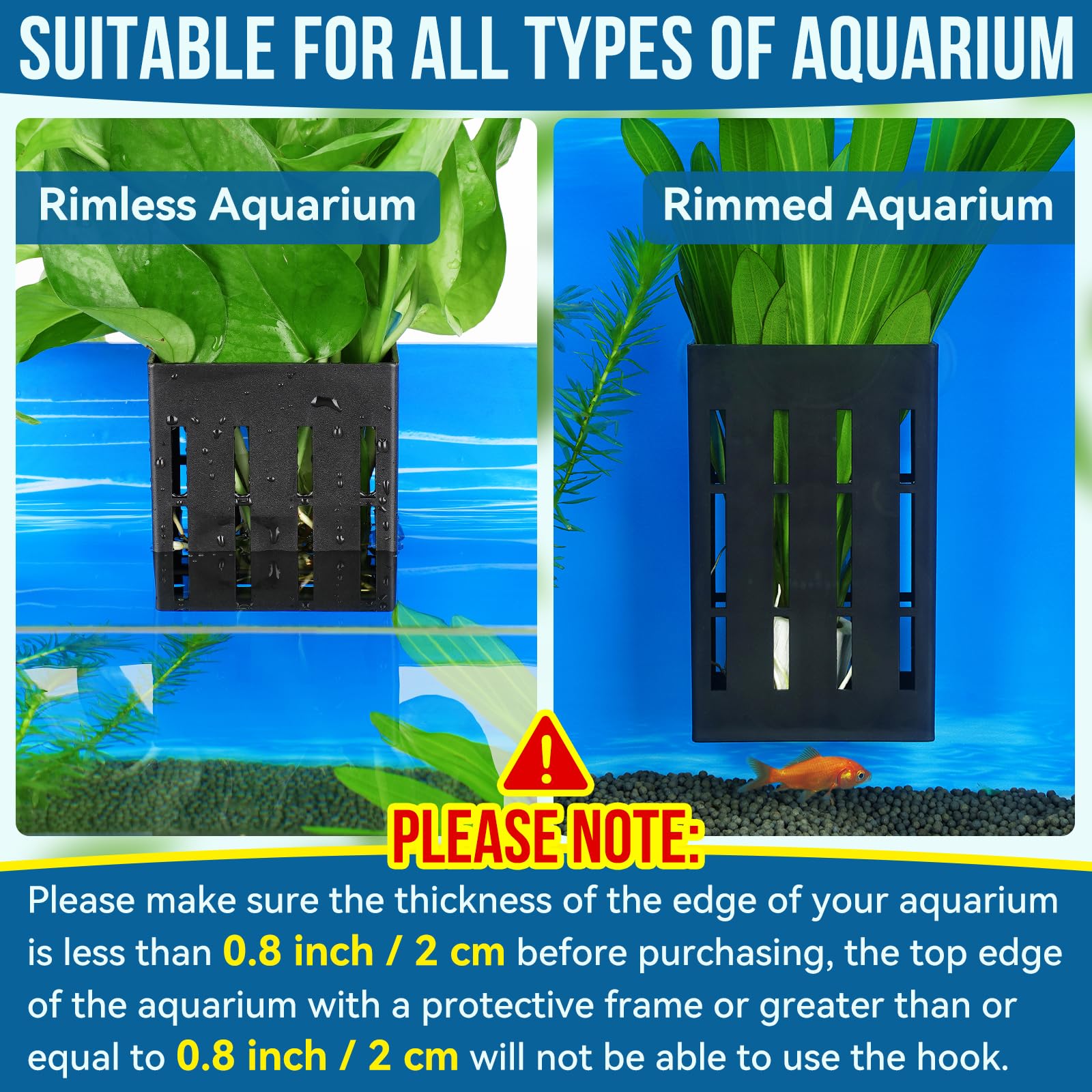 Upgraded Aquarium Plant Holder with Hooks & Suction Cups - Fish Tank Aquaponic Plant Cultivation & Aquascape Decorations (Black) - Perfect for Freshwater Planted Tanks, Betta Fish Habitats & Home Aquarium Decor