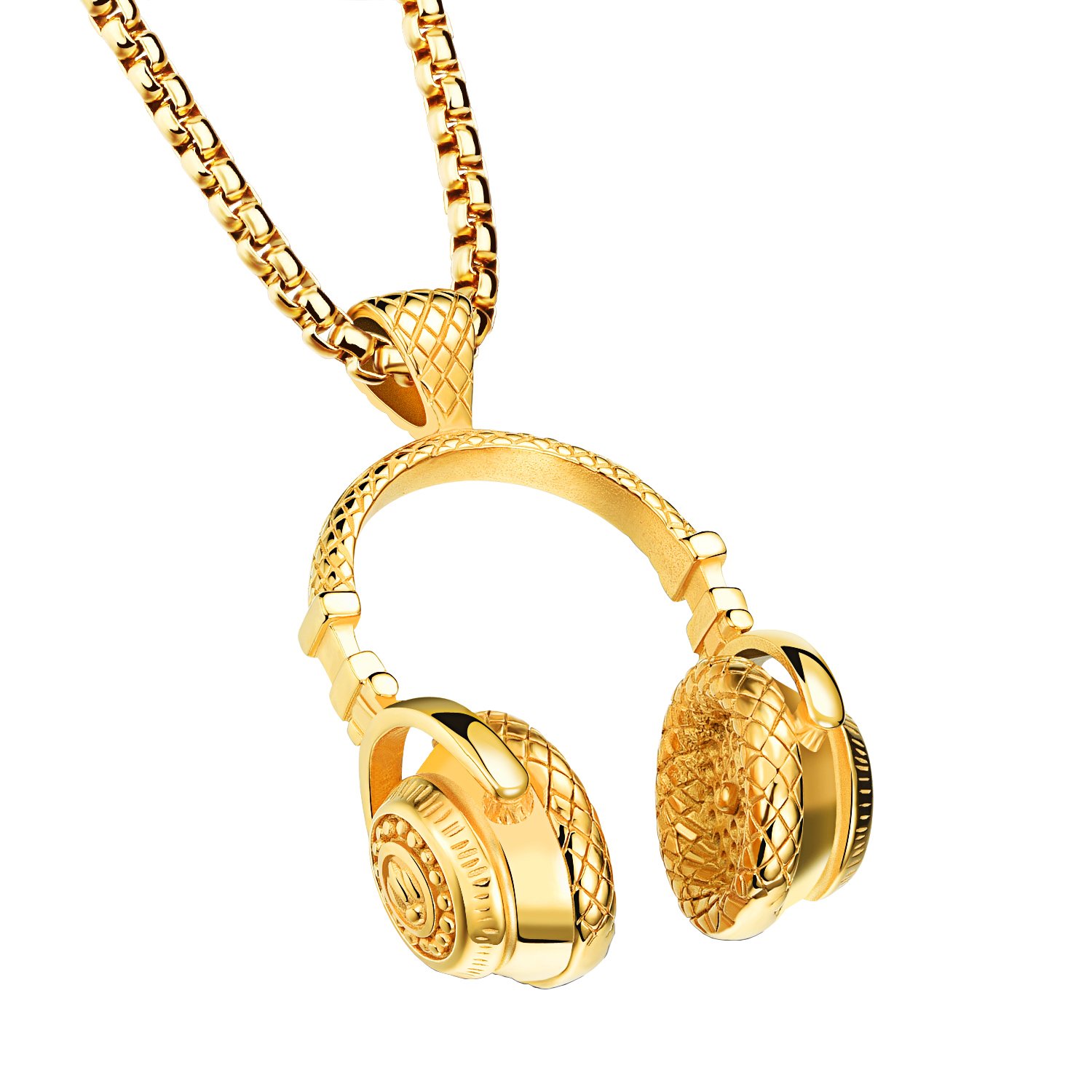 PAURO Men's Stainless Steel Music Headset DJ Headphone Pendant Biker Necklace - Gold, Black & Silver Options | Perfect for DJs, Bikers & Music Lovers