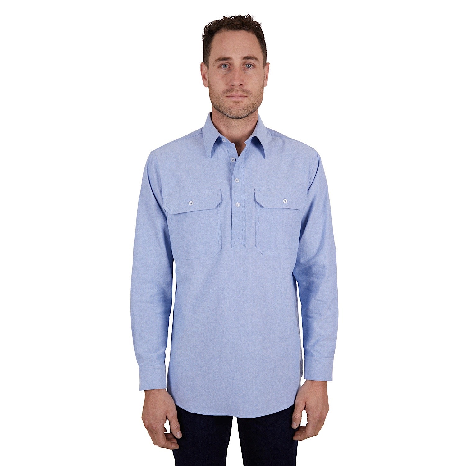 Men's Hard Slog Fred Half Placket Shirt in Navy Blue - Casual Office Wear & Smart Outfits for Business Professionals