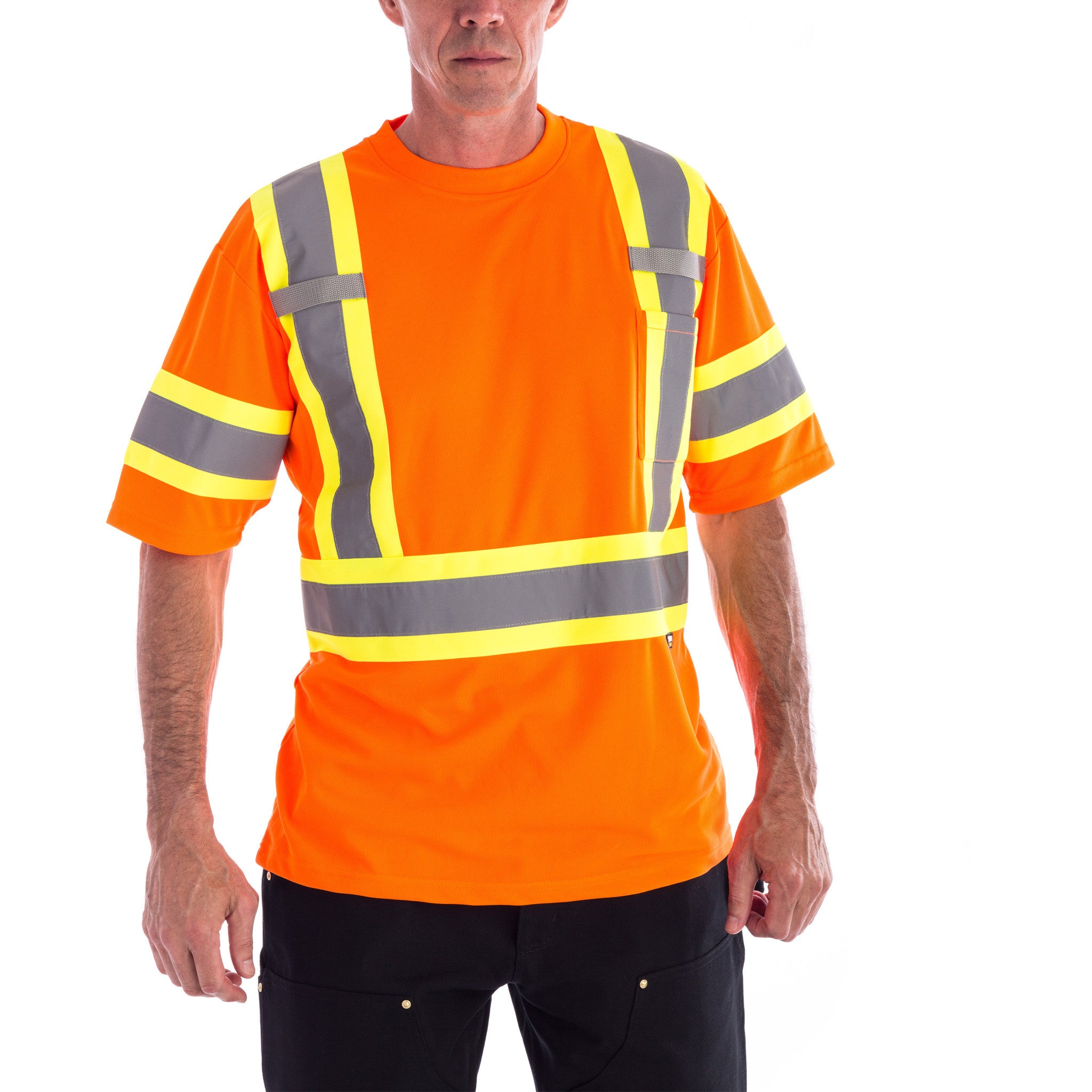 High Visibility Short Sleeve Work T-Shirt - ANSI Certified Safety Shirt for Construction & Outdoor Work - Bright Orange Reflective Workwear for Day & Night Visibility