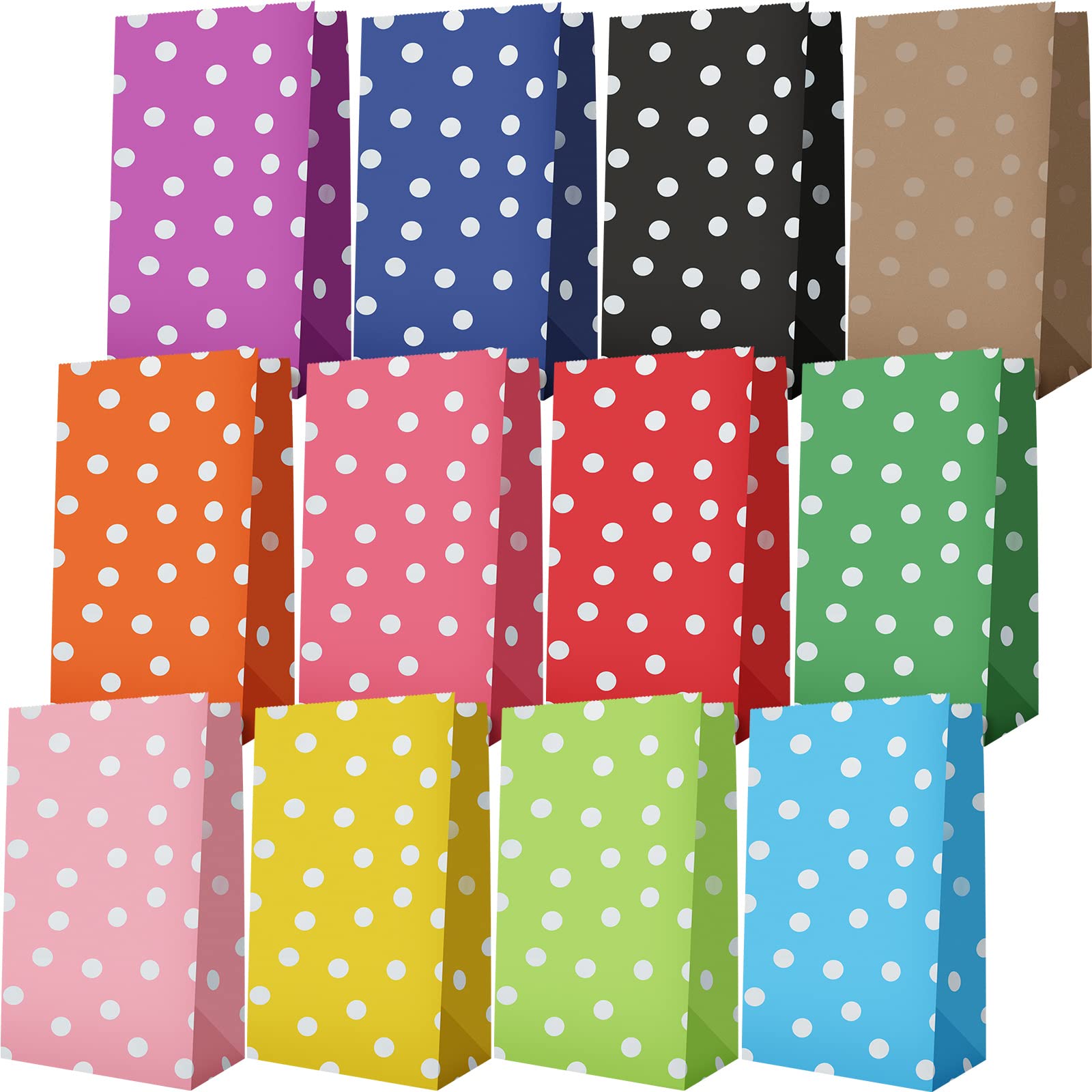 120 Pcs Colorful Polka Dot Party Favor Bags - 12 Assorted Colors Small Gift Goodie Bags for Kids Birthday, Wedding & Baby Shower Supplies (5.1 x 3.1 x 9.4 Inch) - Perfect for Candy, Treats, Party Favors & Gift Packaging