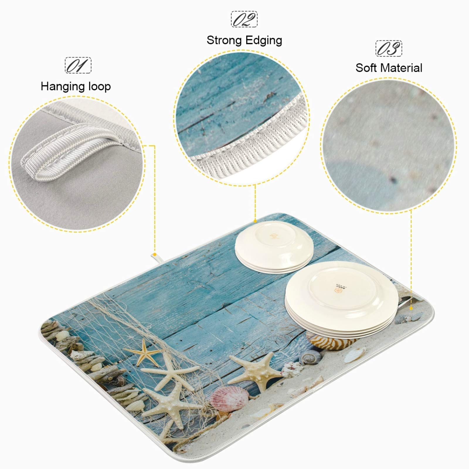 Brilliant Starfish Dish Drying Mat - 16x18in Large Microfiber for Kitchen & Beach