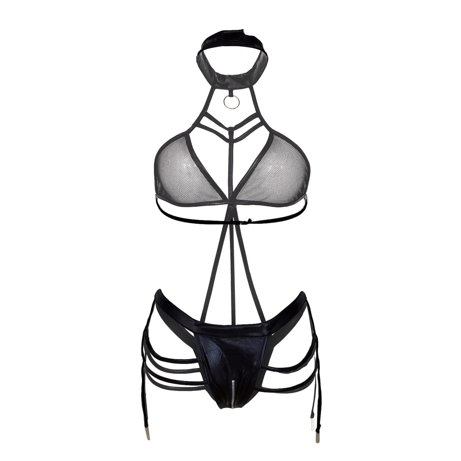 Sexy Fishnet Lingerie for Women - Halter Neck Cut Out Teddy Bodysuit with Crotchless Design | Perfect for Valentine's Day, Boudoir Photography & Role Play