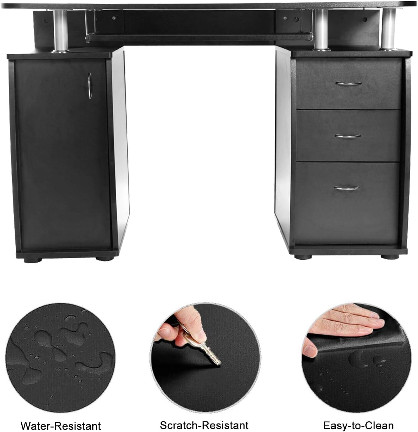 Sturdy Black MDF Computer Desk with Storage - Home Office Workstation for Study, Writing & Work - Perfect for Small Spaces & Remote Work