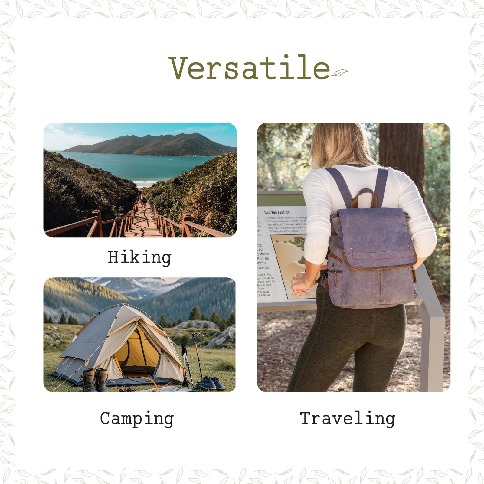 TSD Lightweight Canvas Backpack - Travel Daypack for Hiking & Laptop Carry (Navy)