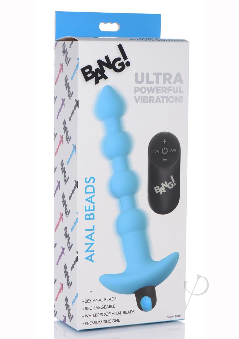 Bang! Rechargeable Silicone Anal Beads with Remote Control - Blue | Powerful Vibrations for Couples Play & Solo Pleasure | Discreet Adult Toy for Home & Travel Use