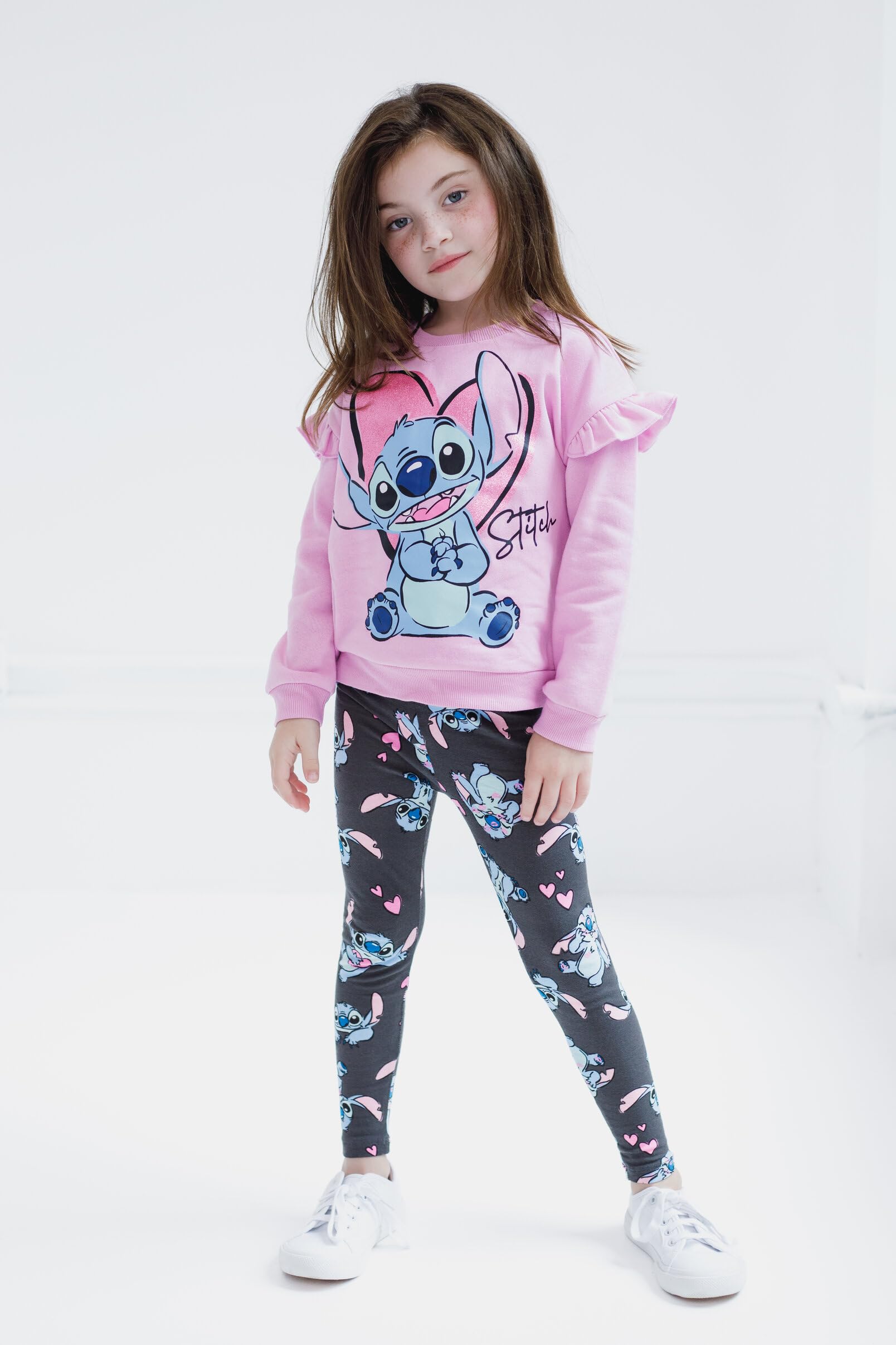 Disney Stitch Floral Sweatshirt & Leggings Outfit Set for Kids (12M-16Y) - Pink Cute Cartoon Character Matching Clothes for Girls & Boys | Perfect for Birthday Gifts, Playdates & Disney Theme Parties