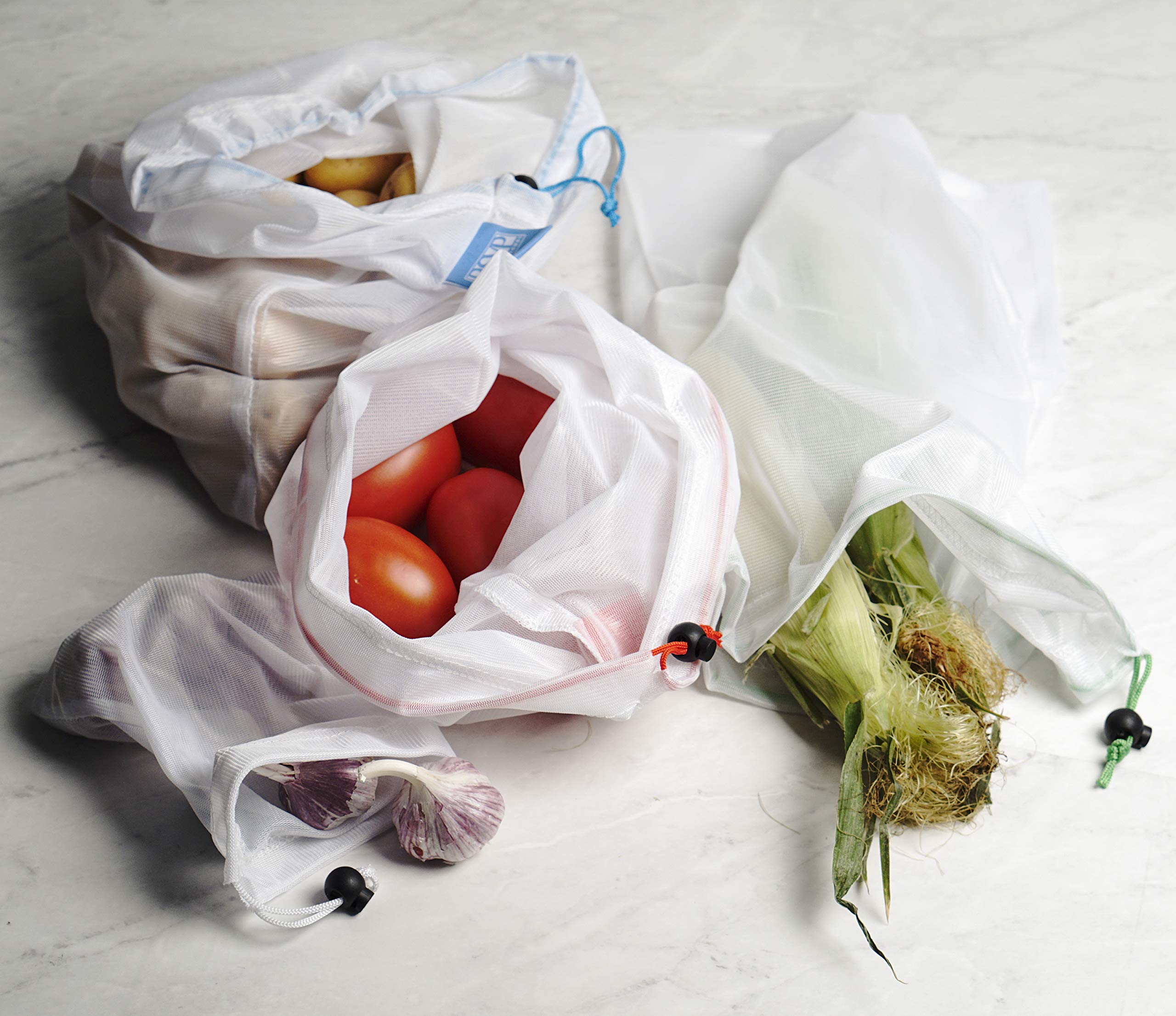 Eco-Friendly Reusable Mesh Produce Bags for Groceries & Shopping - RSVP International - Perfect for Farmers Markets, Bulk Food Storage & Zero Waste Lifestyle