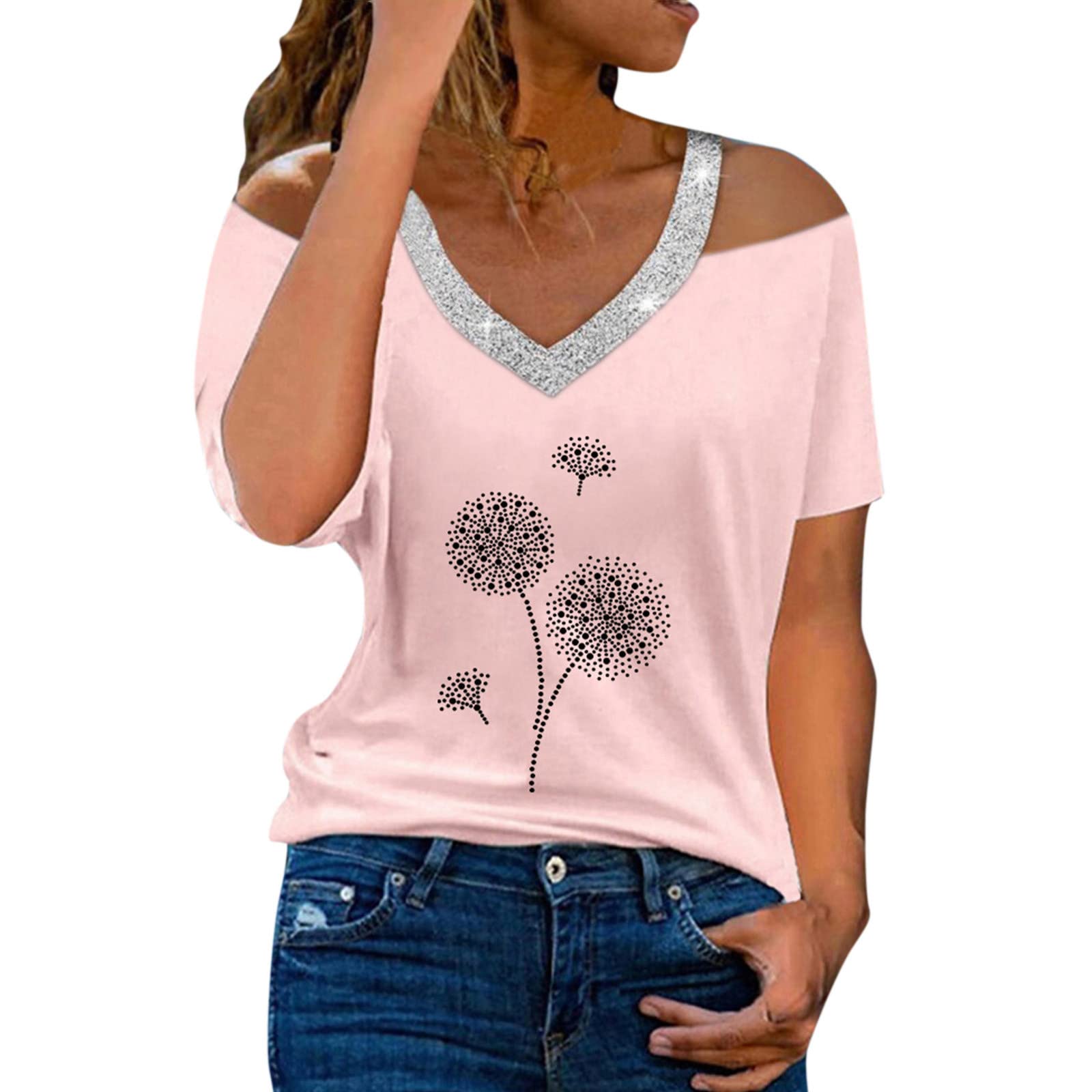 Women's Summer Tops - Short Sleeve V-Neck Twist Front Loose Fit Dolman Shirt | Dressy Casual & Sexy Blouse for Work, Date Night & Outdoor Activities