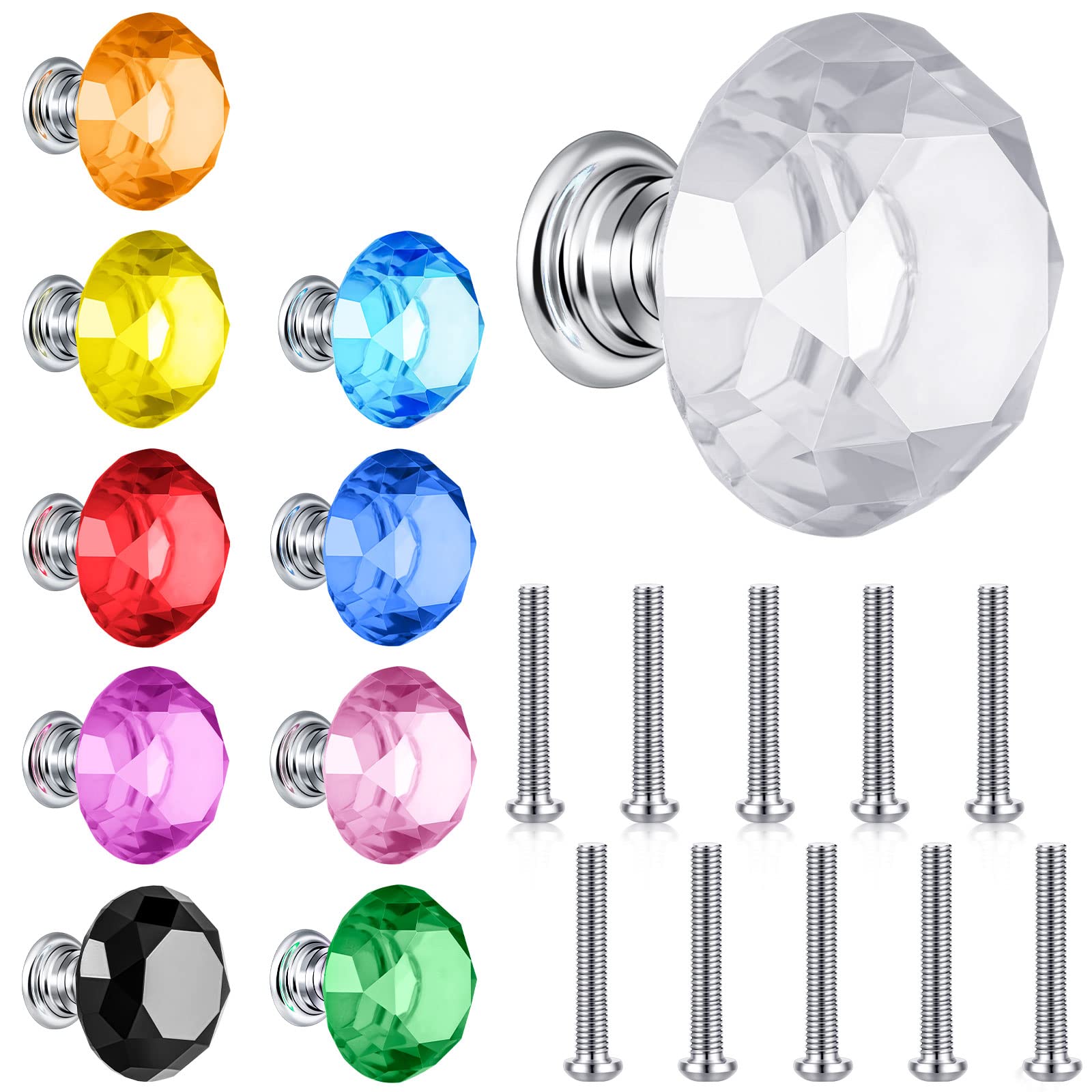 10-Pack Crystal Dresser Knobs - 30mm Glass Cabinet & Drawer Pulls - Classic Style for Kitchen, Wardrobe & Furniture (Perfect for Home Renovation & DIY Projects)
