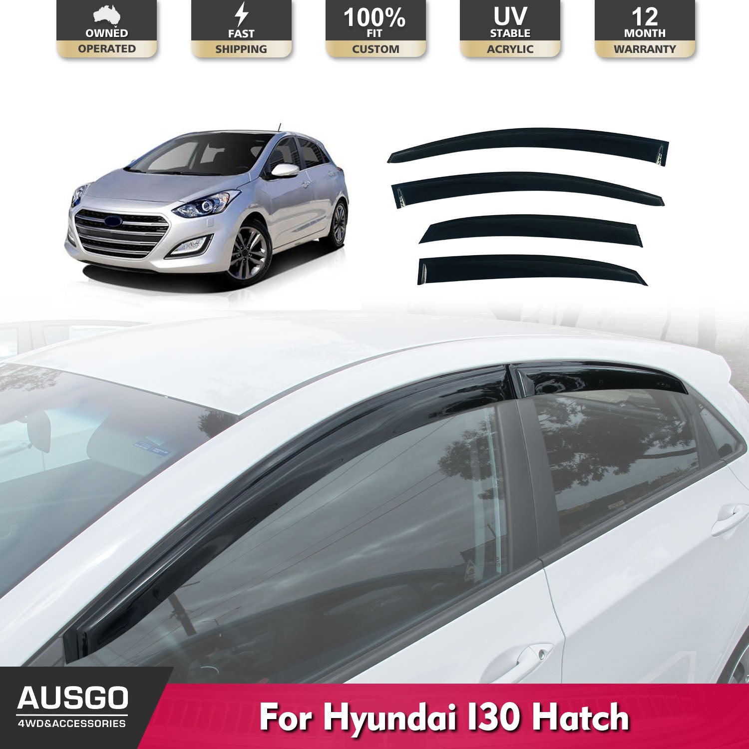 Weather Shields for Hyundai I30 GD Series Hatch 2012-2017 | Rain Guards & Window Deflectors | Perfect for All-Weather Protection & Car Customization