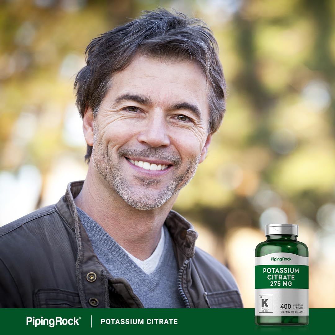 Piping Rock Potassium Citrate Supplement 275mg | 400 Capsules | Non-GMO, Gluten Free | Supports Heart & Muscle Function | Ideal for Athletes & Active Lifestyles