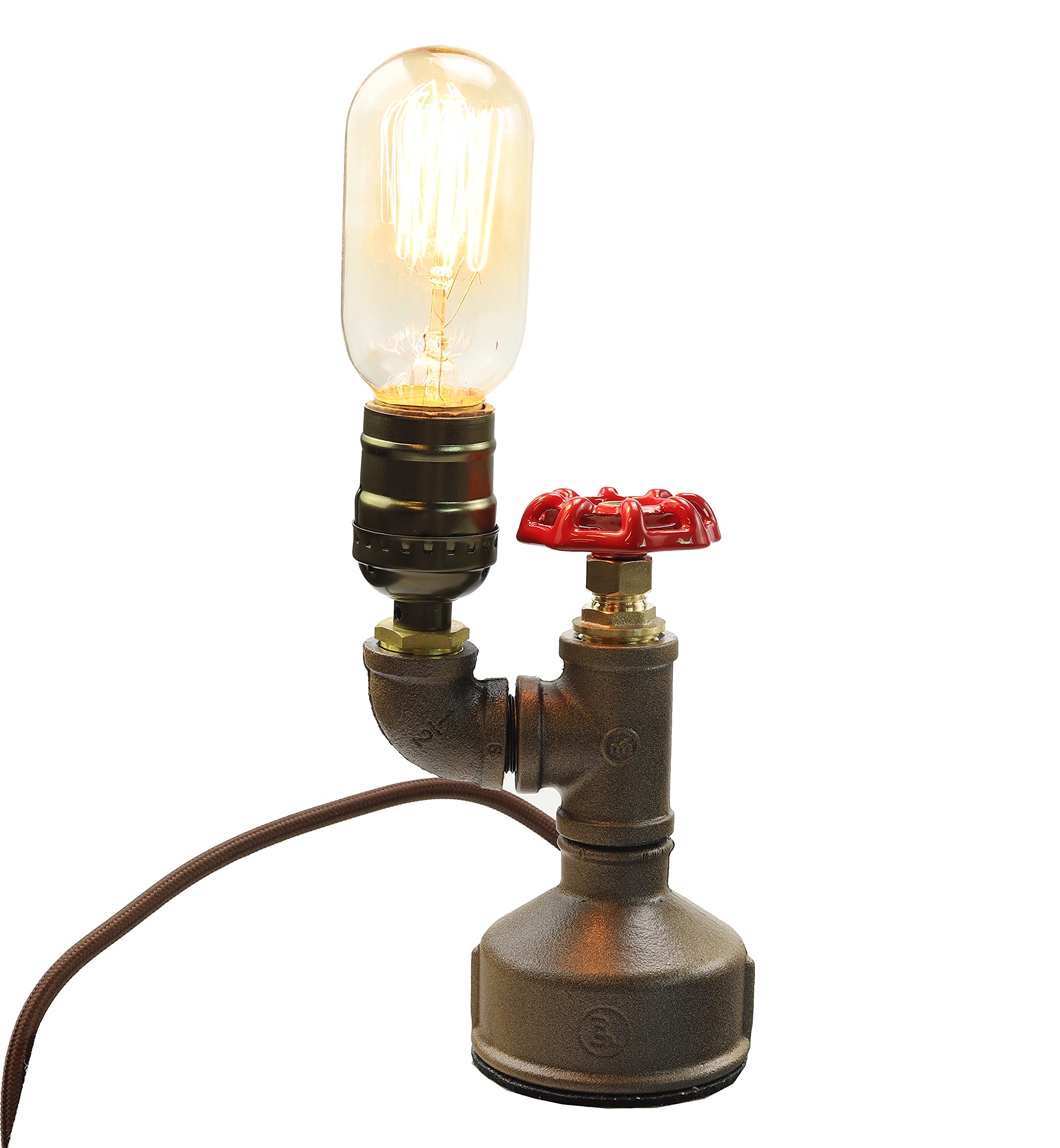 Vintage Industrial Steampunk Desk Lamp with Wood Base & Iron Piping - Dimmable Loft Style Edison Bulb Light for Home Office, Study, or Library (Model LL-033)
