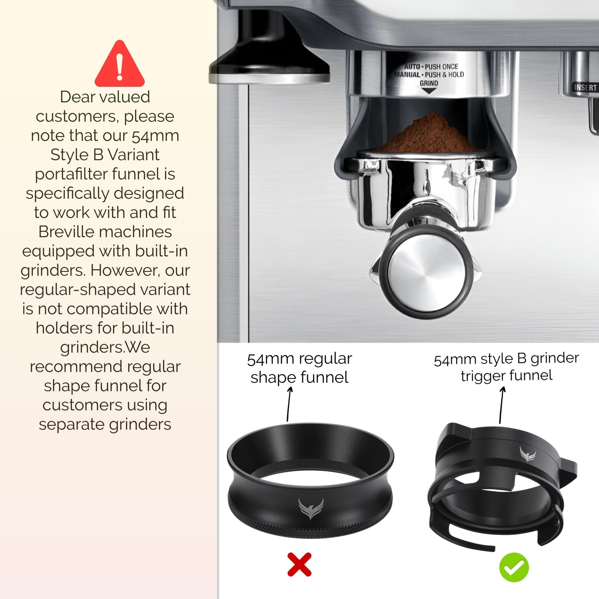54mm Dosing Funnel & Espresso Puck Screen Kit - Compatible with Breville Espresso Machines | Perfect for Barista-Grade Coffee Dosing & Tamping | Ideal for Home & Cafe Use
