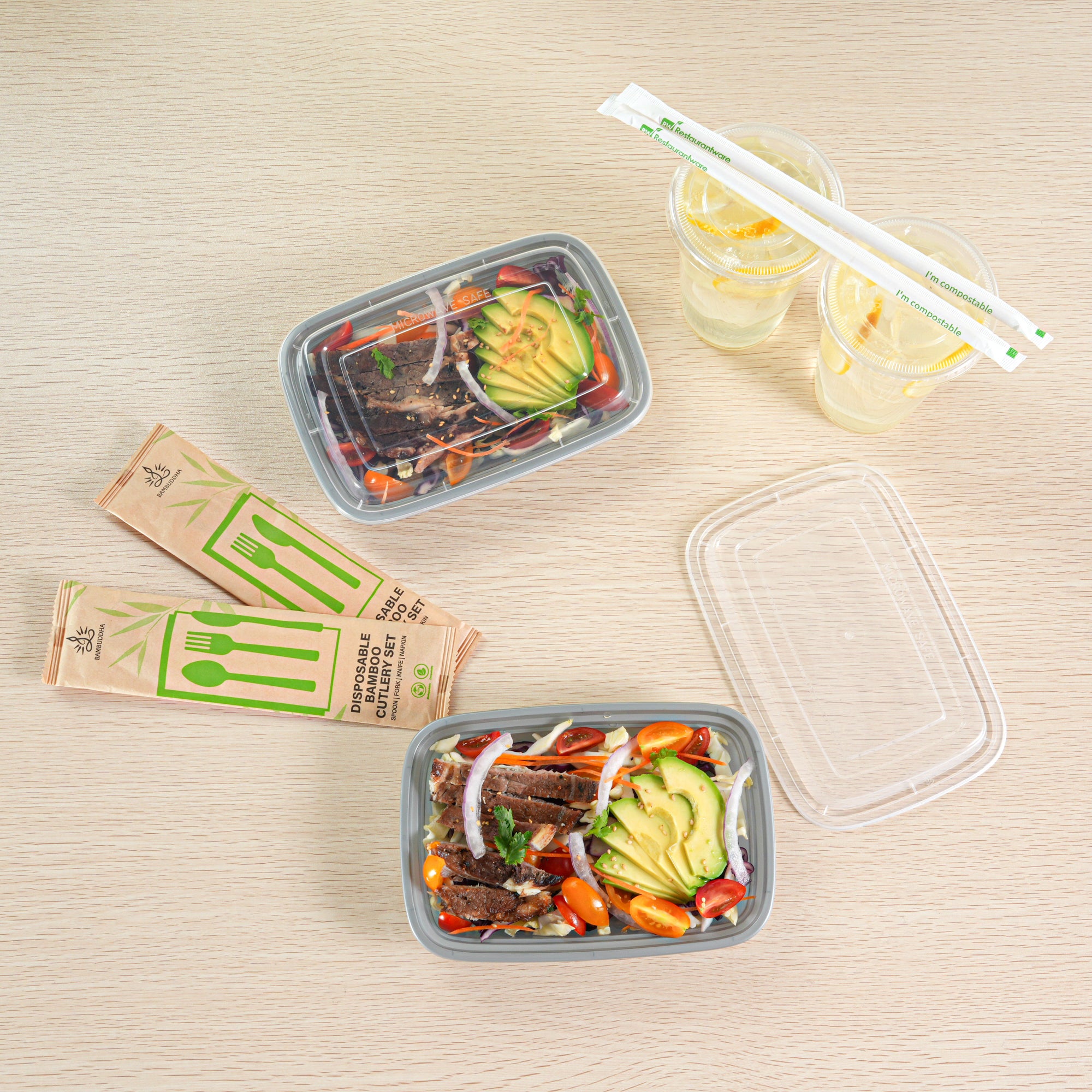 16 oz Rectangle Silver Plastic To-Go Food Containers with Clear Lid - Microwave Safe (7.75