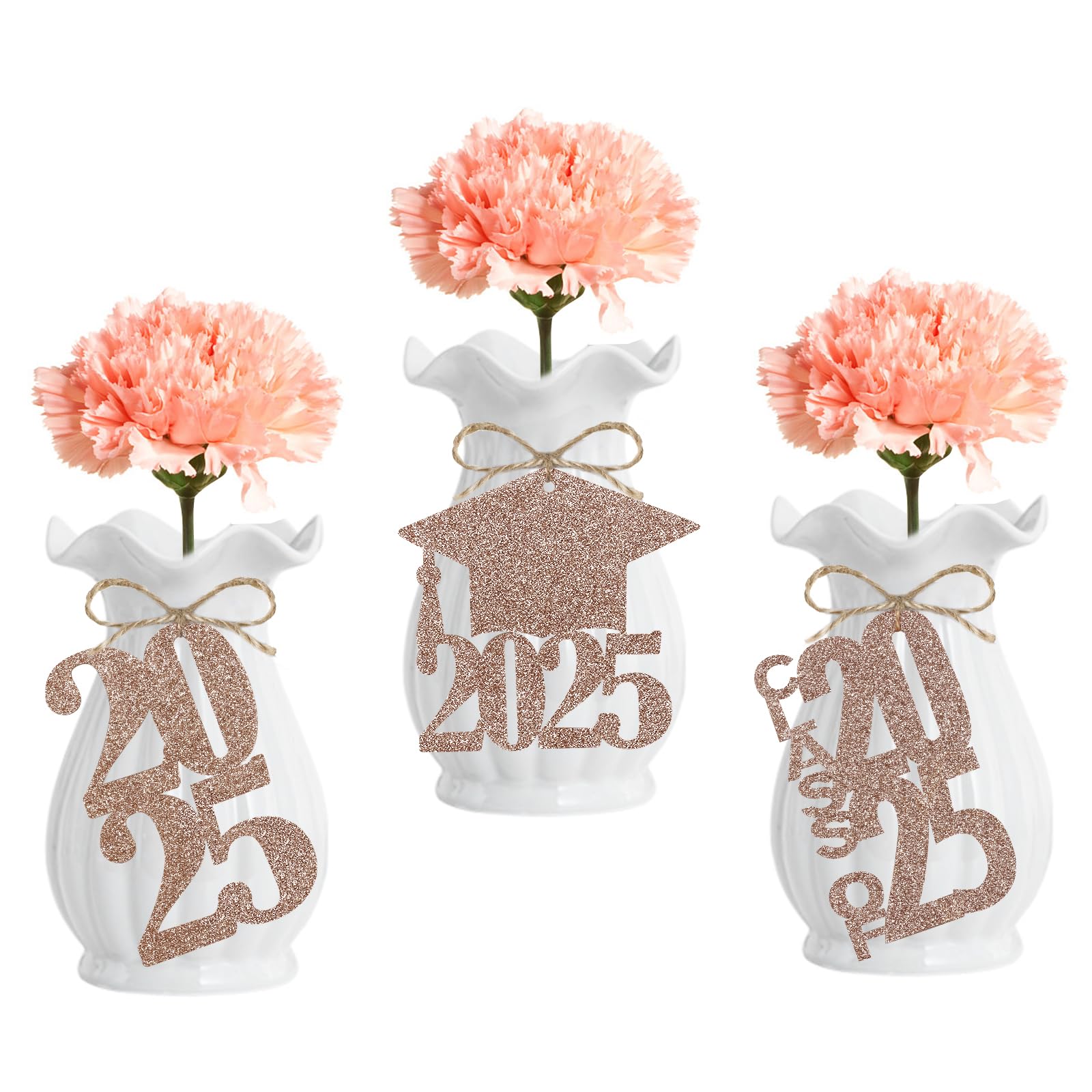24Pcs Rose Gold Glitter 2025 Graduation Cutouts Tags - Class of 2025 Graduation Decorations - Elegant Table Centerpieces for Grad Party, School Events & Photo Backdrops - Perfect for Graduation Ceremony, Senior Night & Celebration Decor